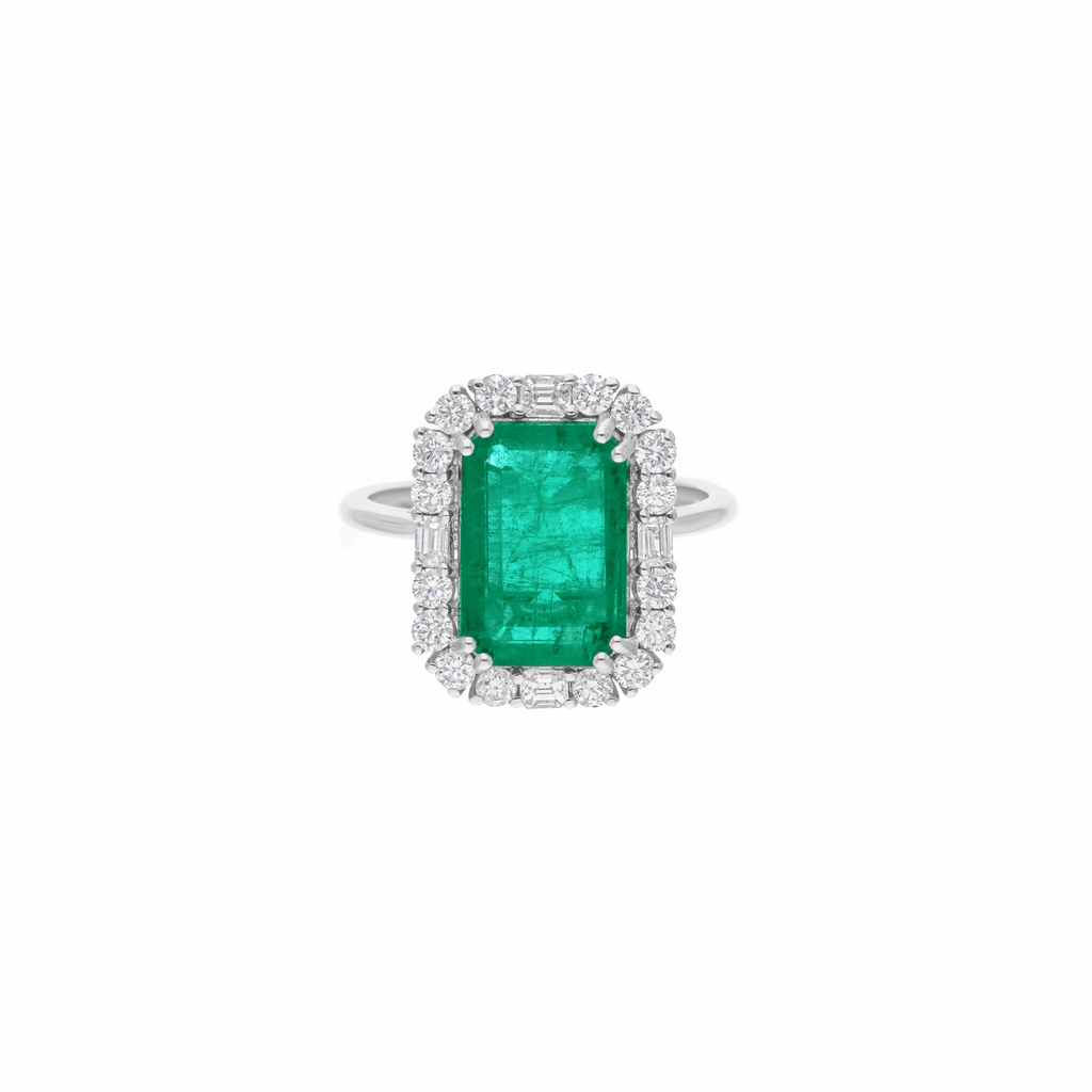 Zambian Emerald SI/H Diamond Engagement Halo Ring 18K Gold Gift 4.83 Tcw