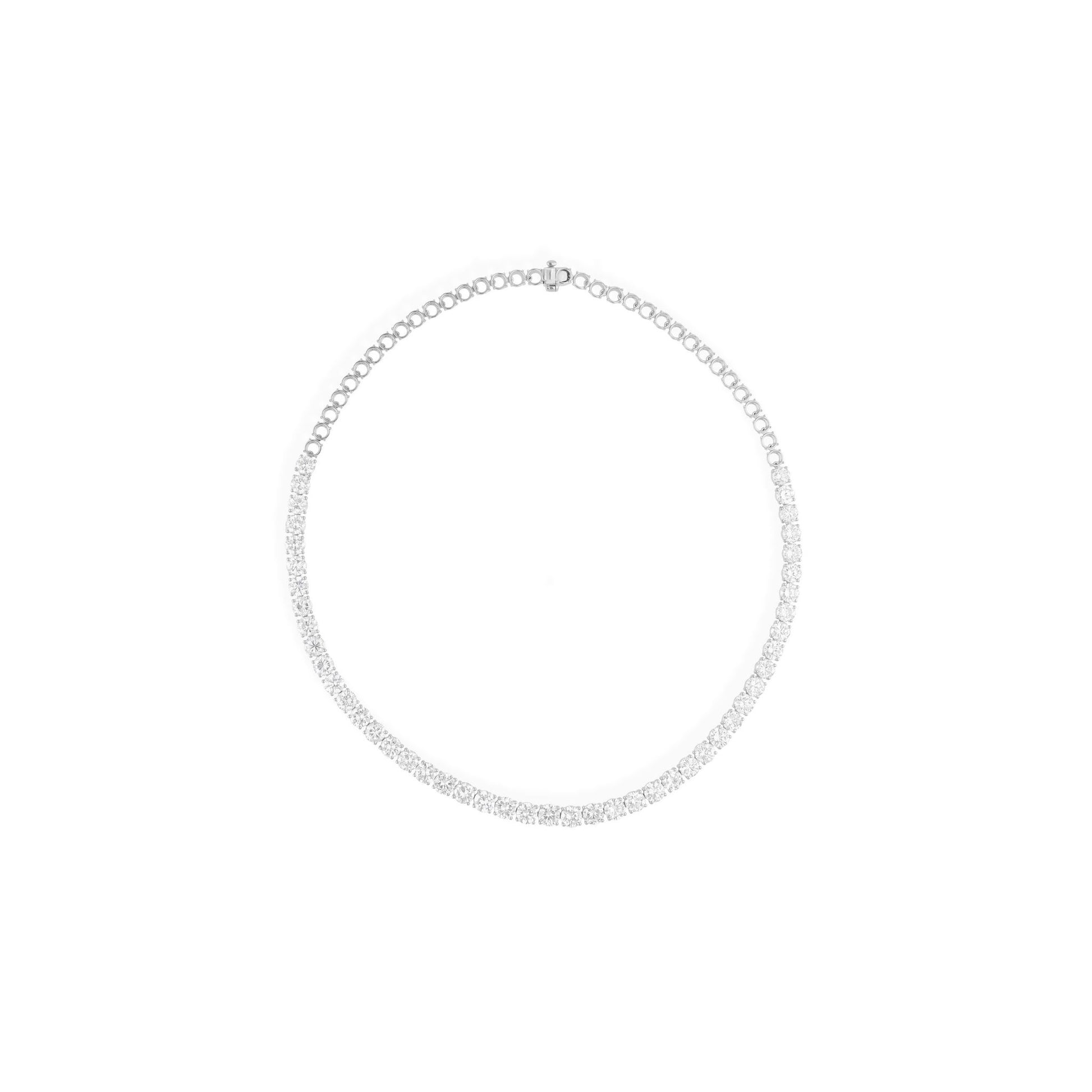 Round Brilliant Diamonds Tennis Necklace in Fine 18k Gold Handcrafted Jewelry