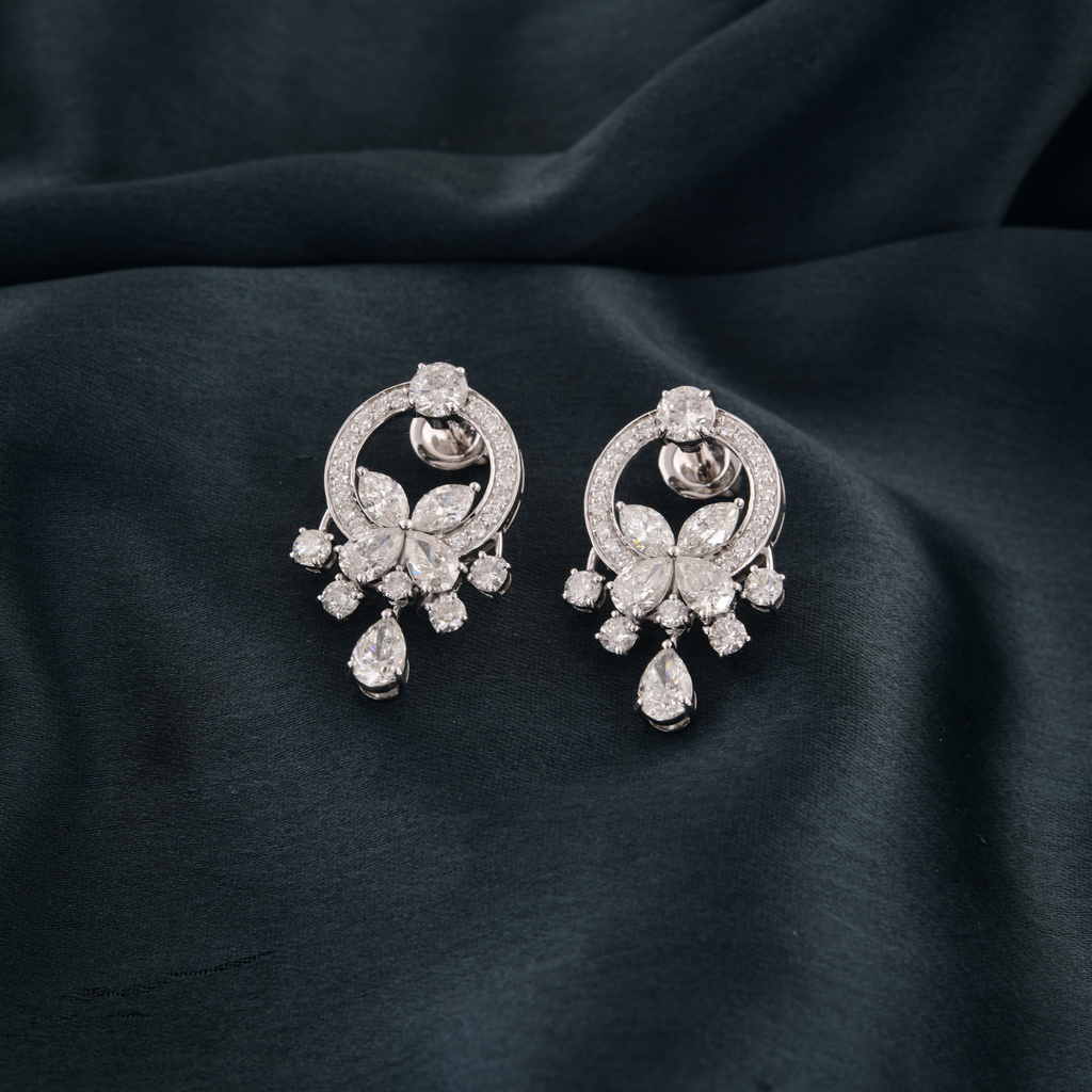 6.43 Carat Natural Diamond Fine Gold Round & Marquise Cut Earrings