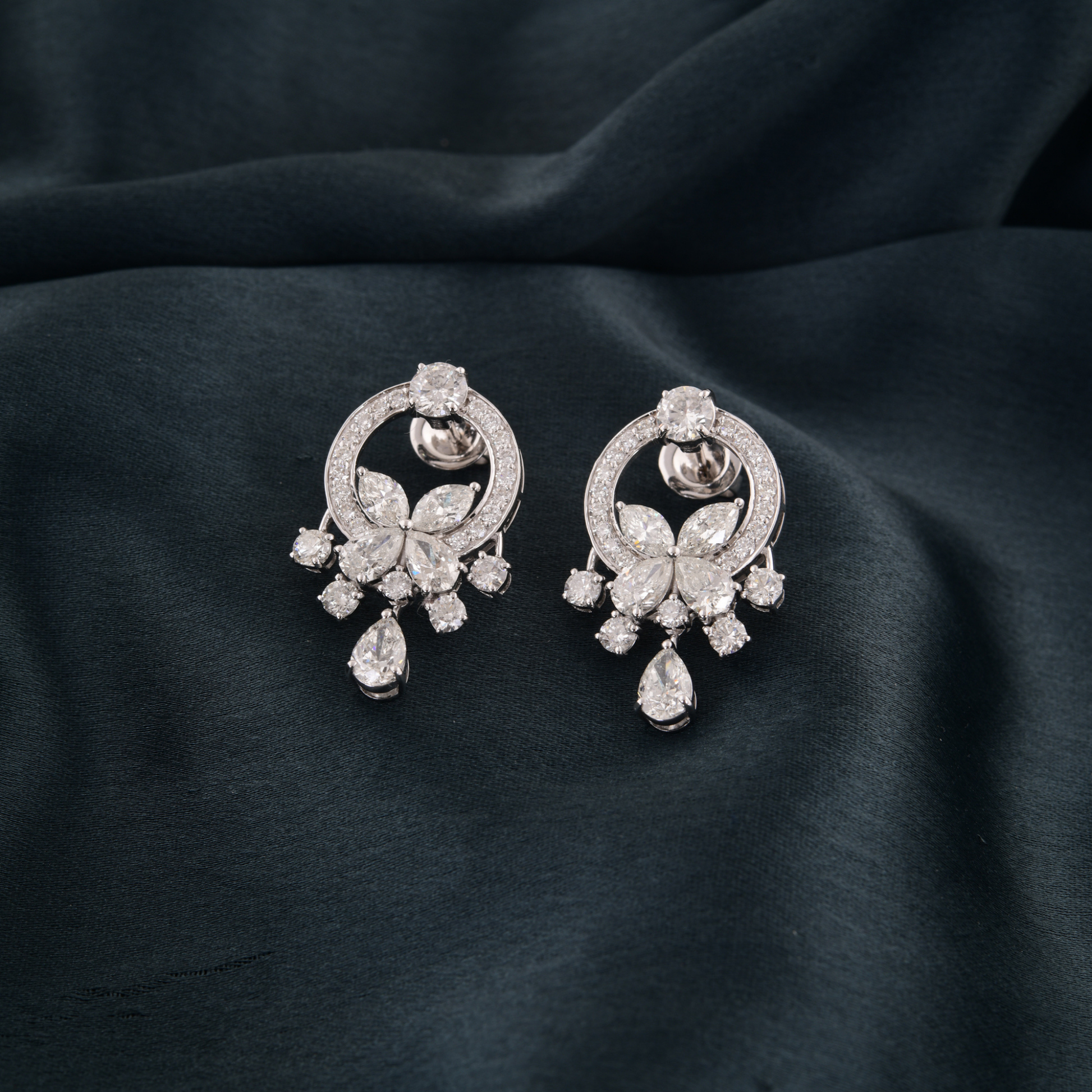 6.43 Carat Natural Diamond Fine Gold Round & Marquise Cut Earrings