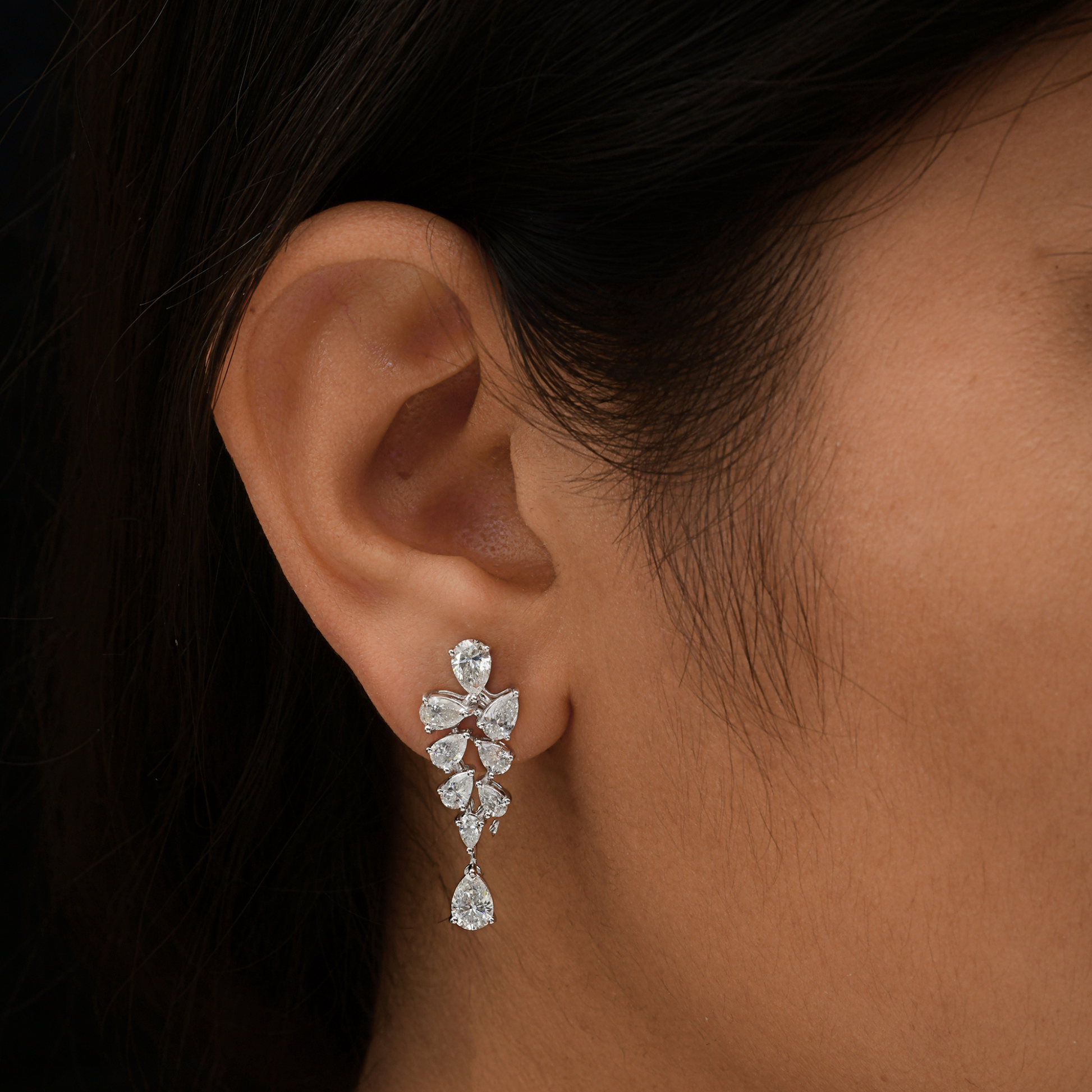 4.14 Carat Pear Shaped Handmade Natural Diamond Drop Earrings