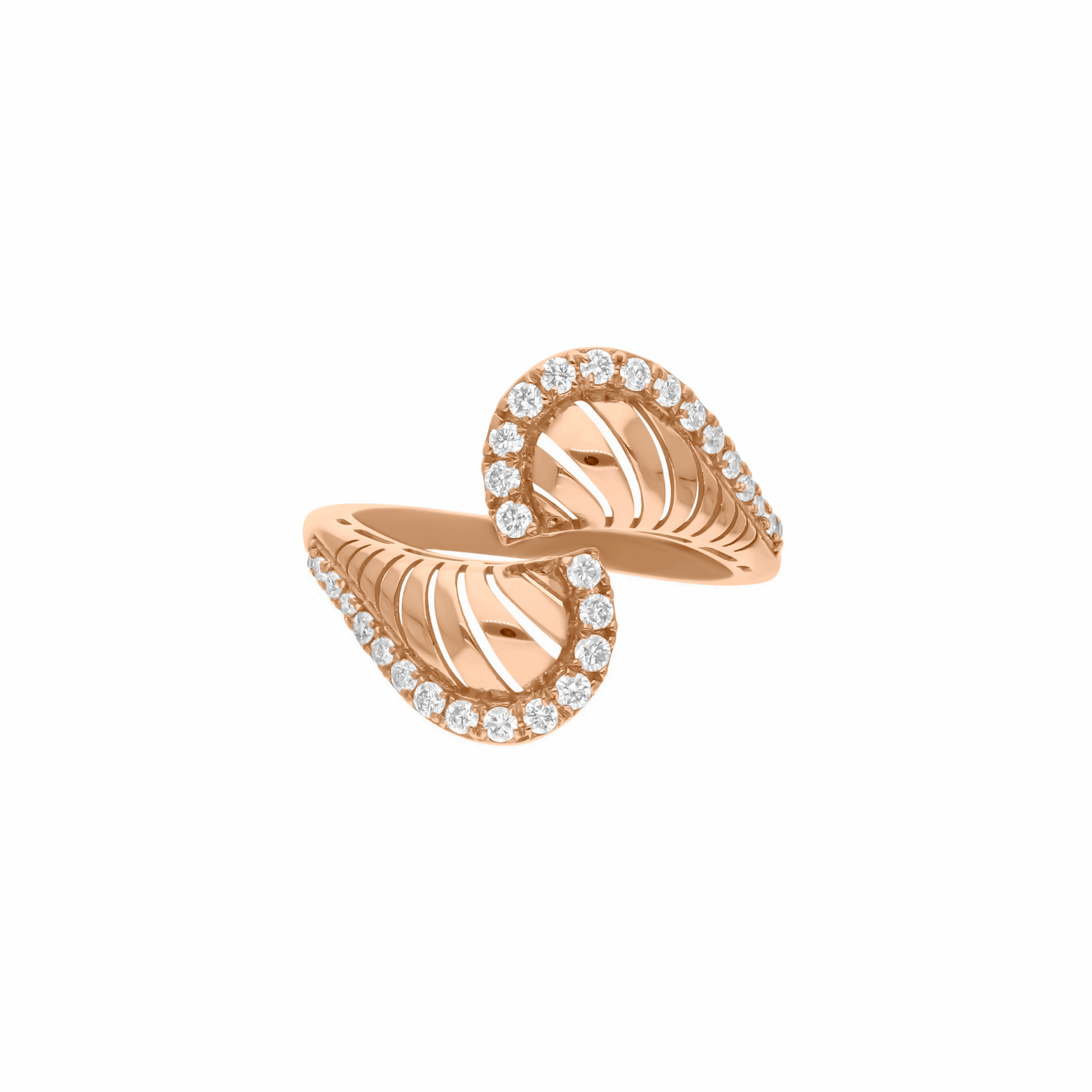 0.27 Ct. Leaf Motif Natural Diamond Ring in Solid 18K Gold