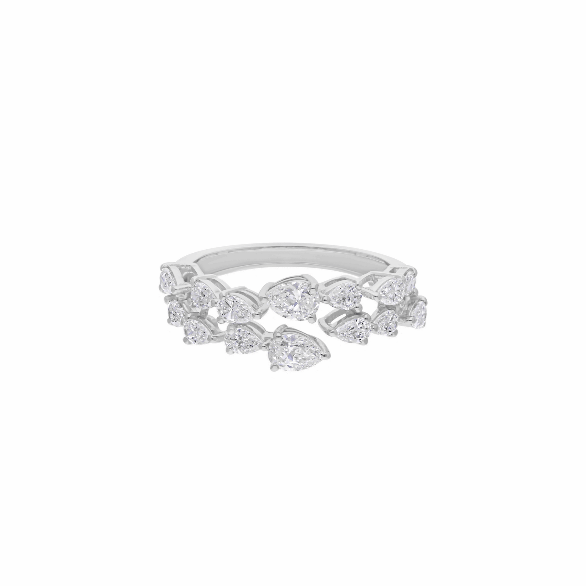 1.23 Ct Natural H/SI Pear Diamond Cuff Promise Ring in 18K Gold