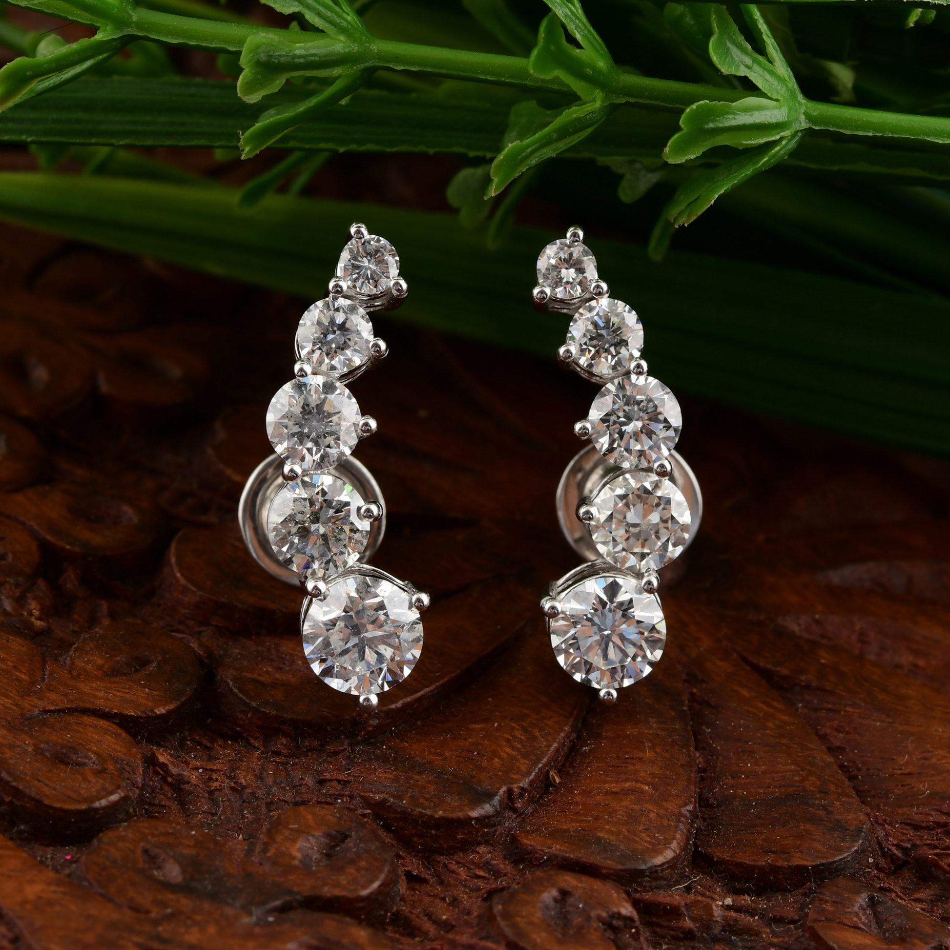 3.36 Round Diamond Climber Earrings Solid Gift For Women