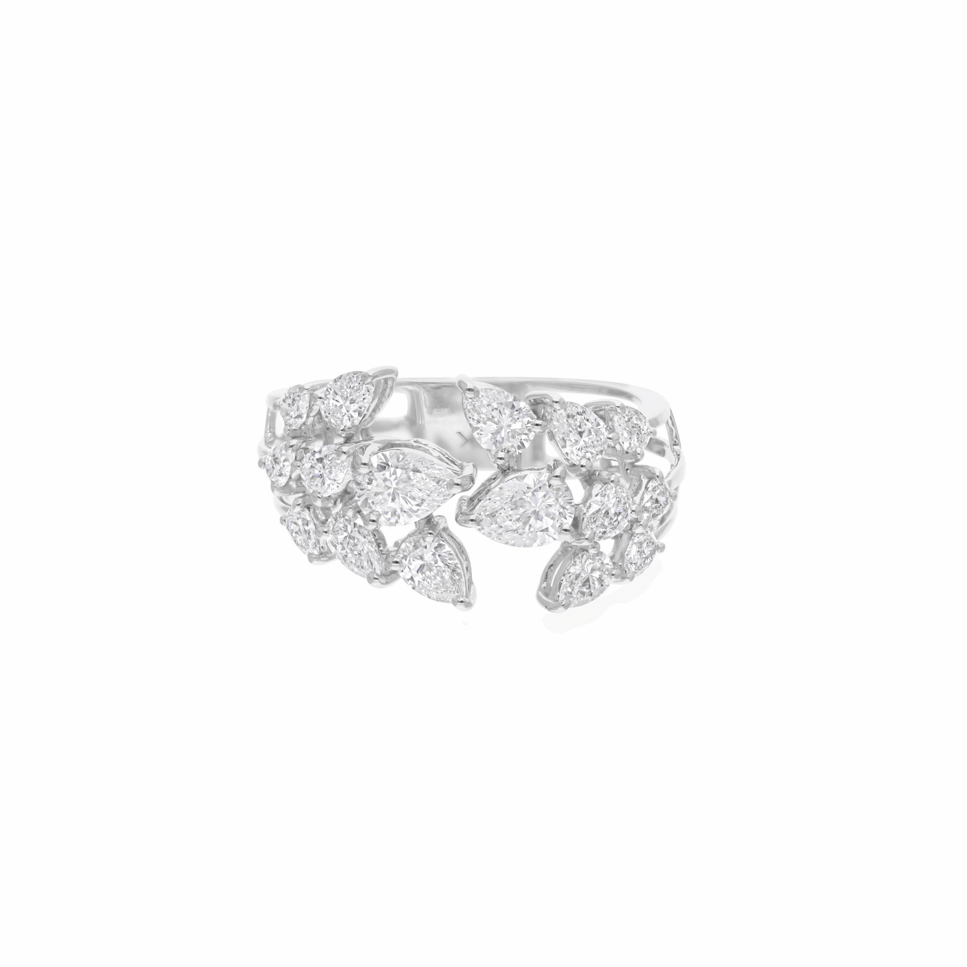 1.74 Ct SI/H Pear Cut Natural Diamond Cuff Ring in 18K Gold