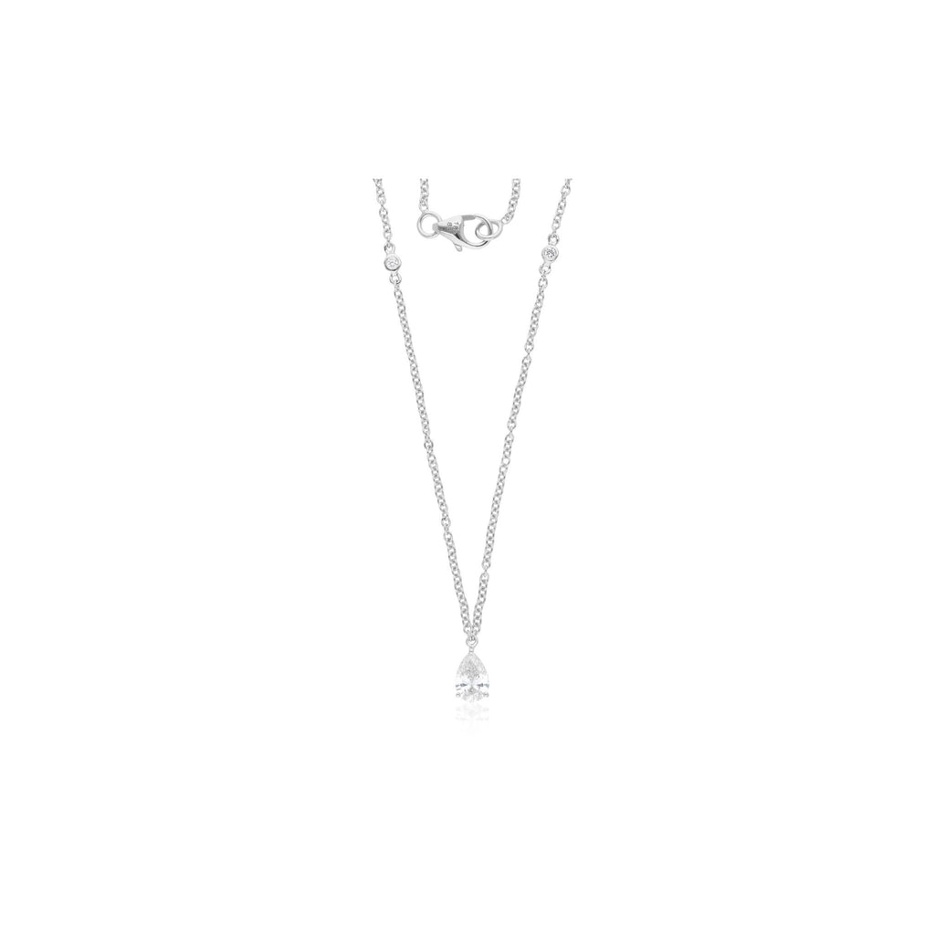 Solitaire Natural Pear Cut Diamond Pendant Necklace in Solid Gold Chain