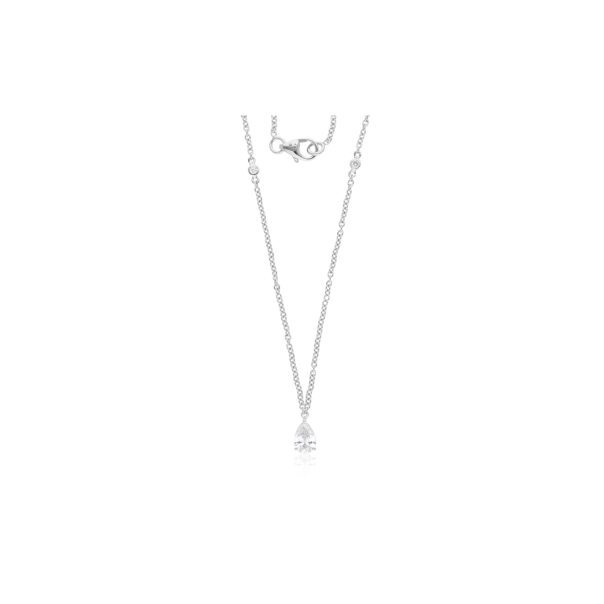 Solitaire Natural Pear Cut Diamond Pendant Necklace in Solid Gold Chain