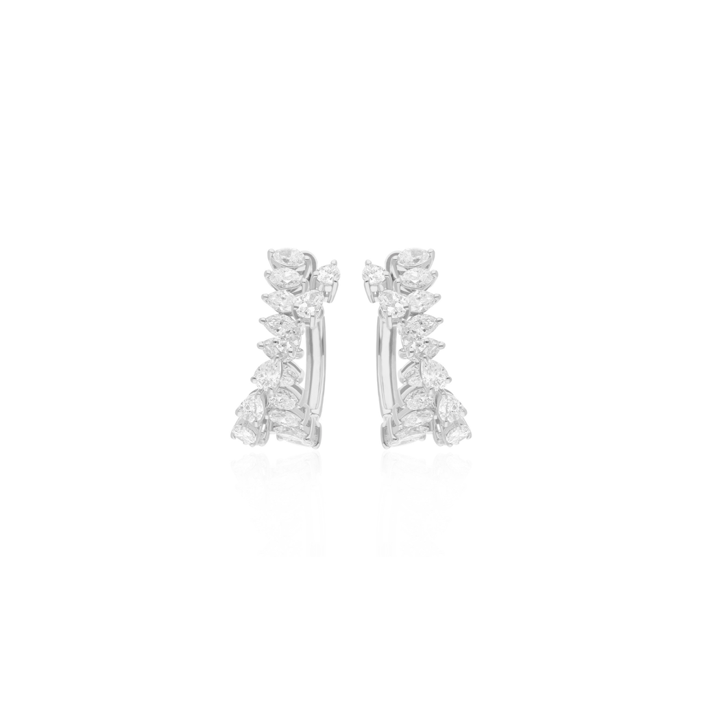 Fine Gold Minimalist 2.10Ct. Natural Diamond Double Strand Small Huggies Hoop Earrings