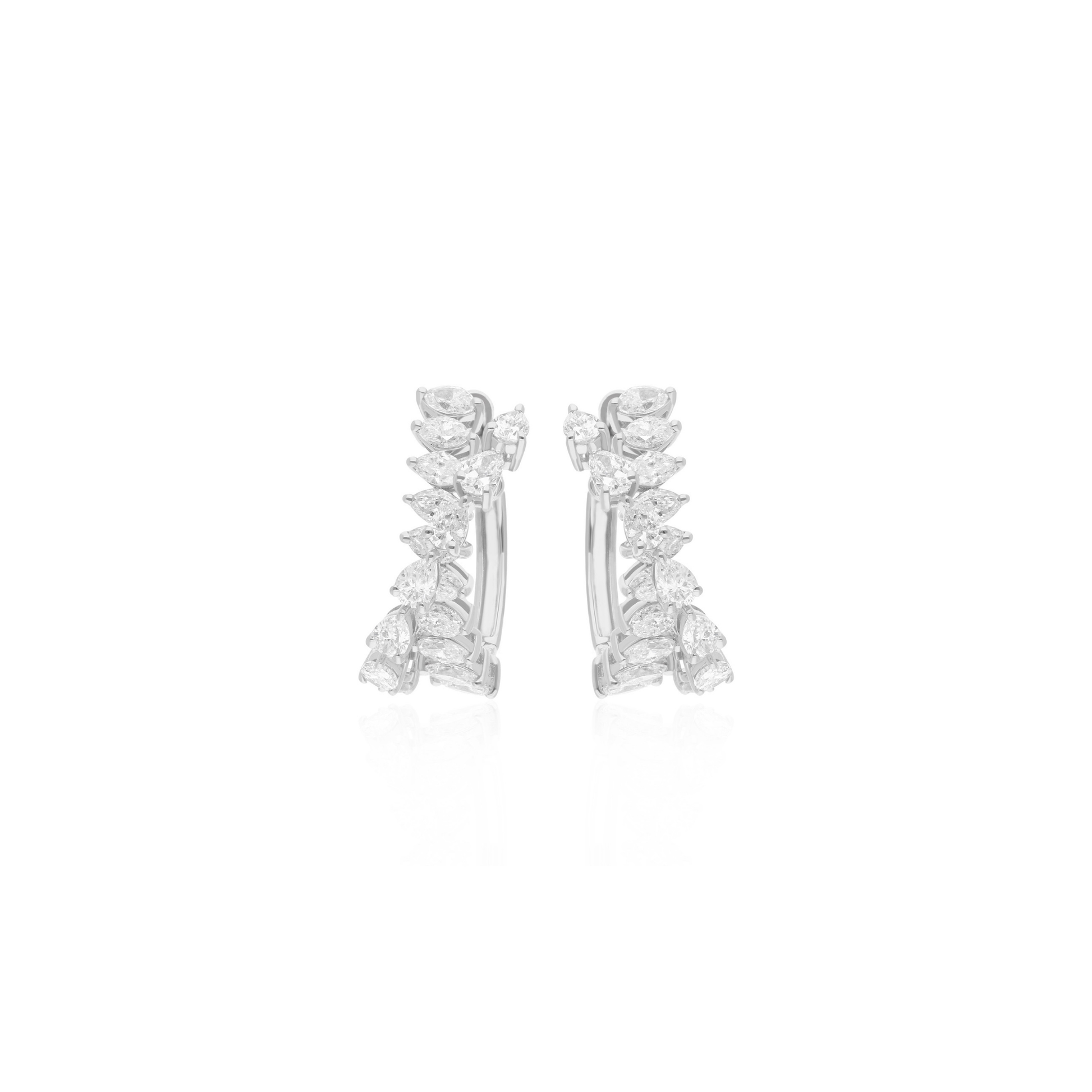 Fine Gold Minimalist 2.10Ct. Natural Diamond Double Strand Small Huggies Hoop Earrings