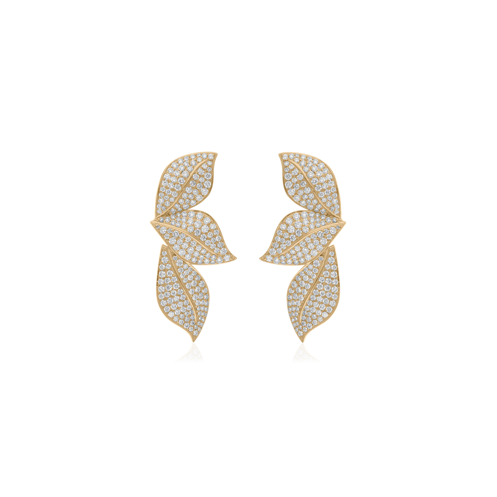 3.20Ct Triple Leaf Solid Gold Round Brilliant Cut Diamond Dangle Earrings