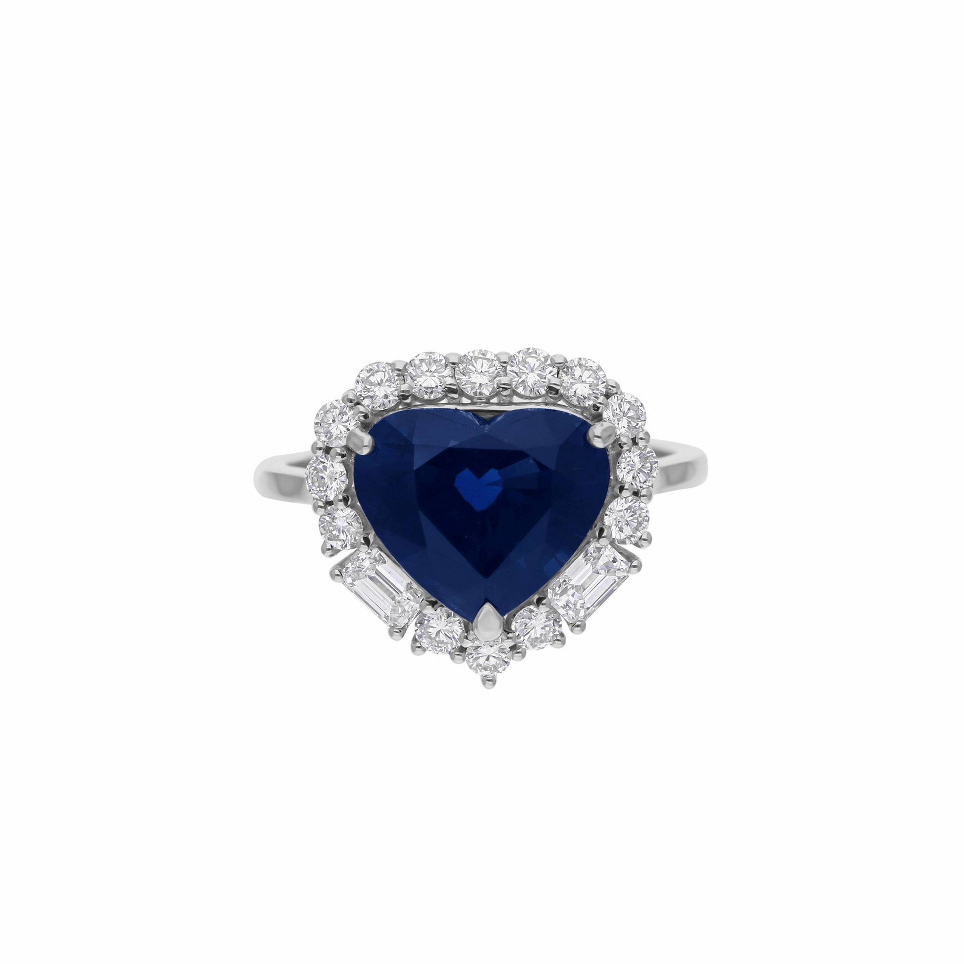 5.41 Tcw Natural Blue Sapphire SI/H Diamond Heart Ring 18k Gold