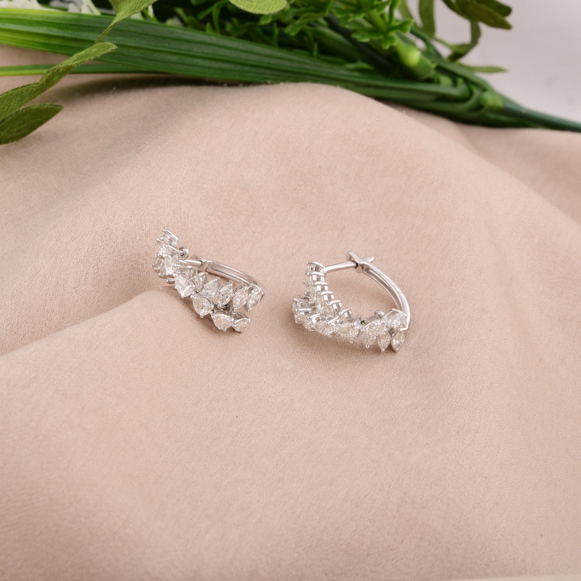 Fine Gold Minimalist 2.10Ct. Natural Diamond Double Strand Small Huggies Hoop Earrings