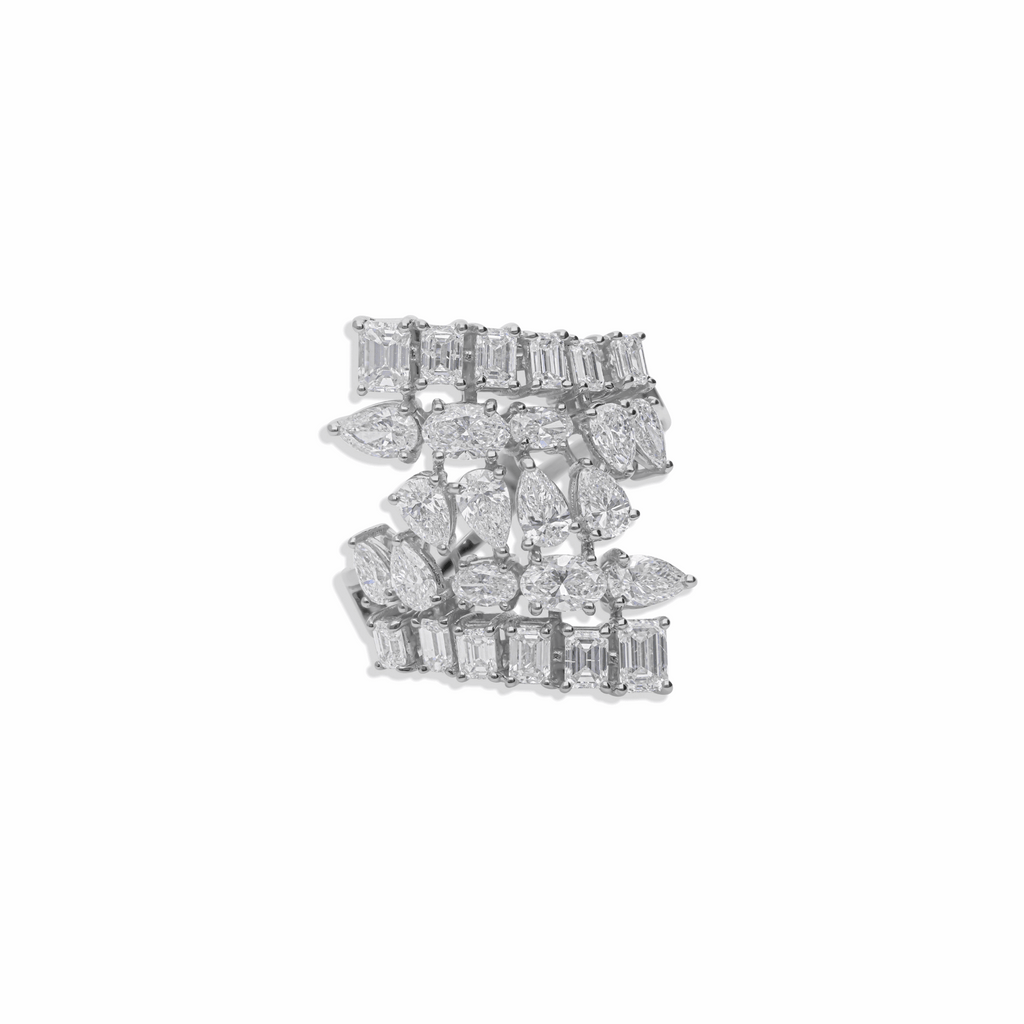 3.14 Ct SI/H Multi Shape Natural Diamond Bypass Cluster Ring Gift 18k Gold