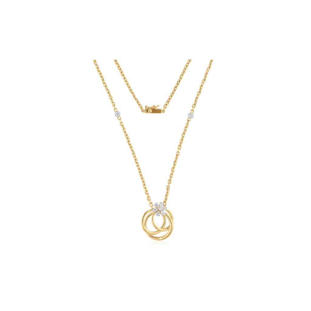 Floral Diamond Interlocking Circle Pendant Necklace in 18k Fine Gold