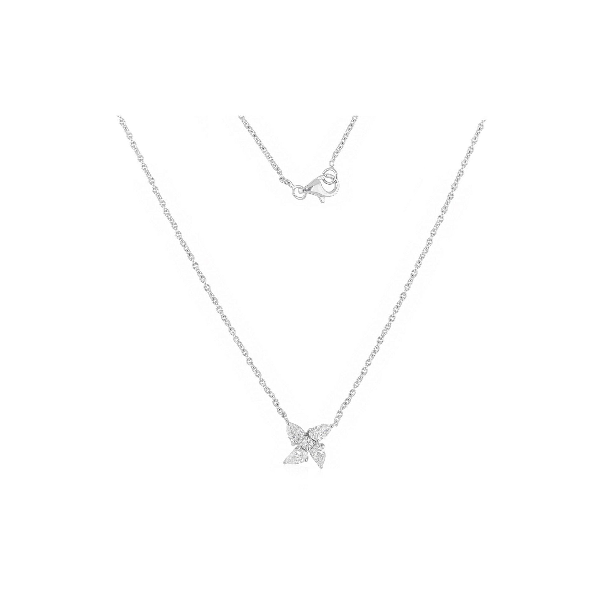 Minimalist Butterfly Round Pear Diamond Pendant Necklace in 18k Gold
