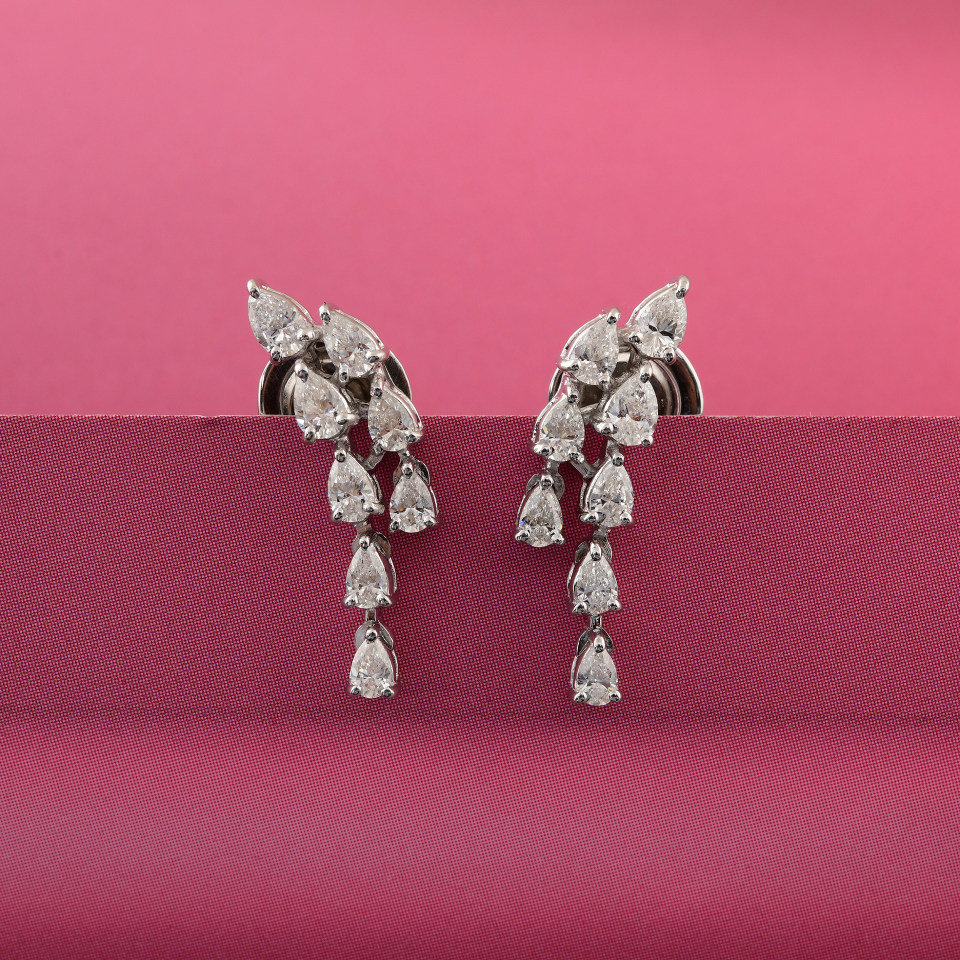 0.87 Ct. Sparkling Teardrop Diamond Earrings in 18k White Gold Setting