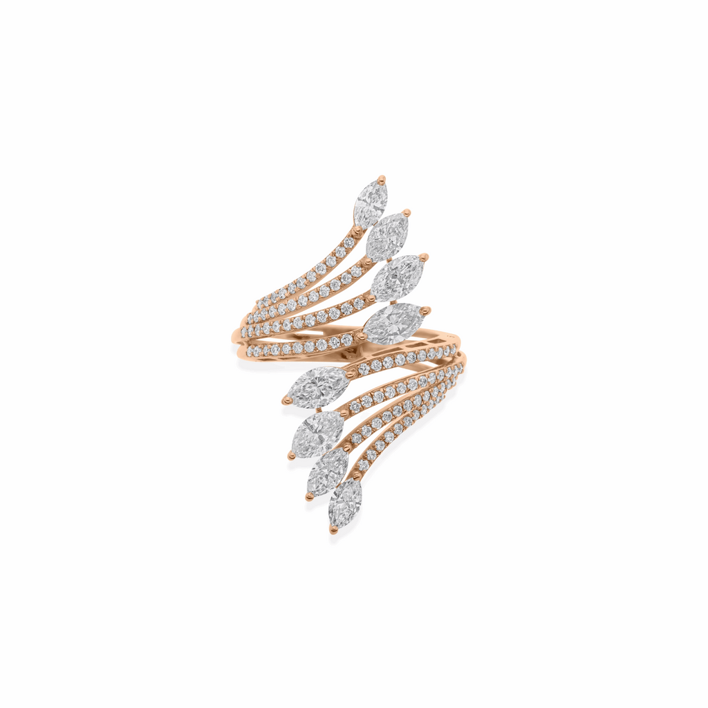 2.66 Ct SI/H Marquise Round Cut Natural Diamond Full Finger Ring 18k Gold