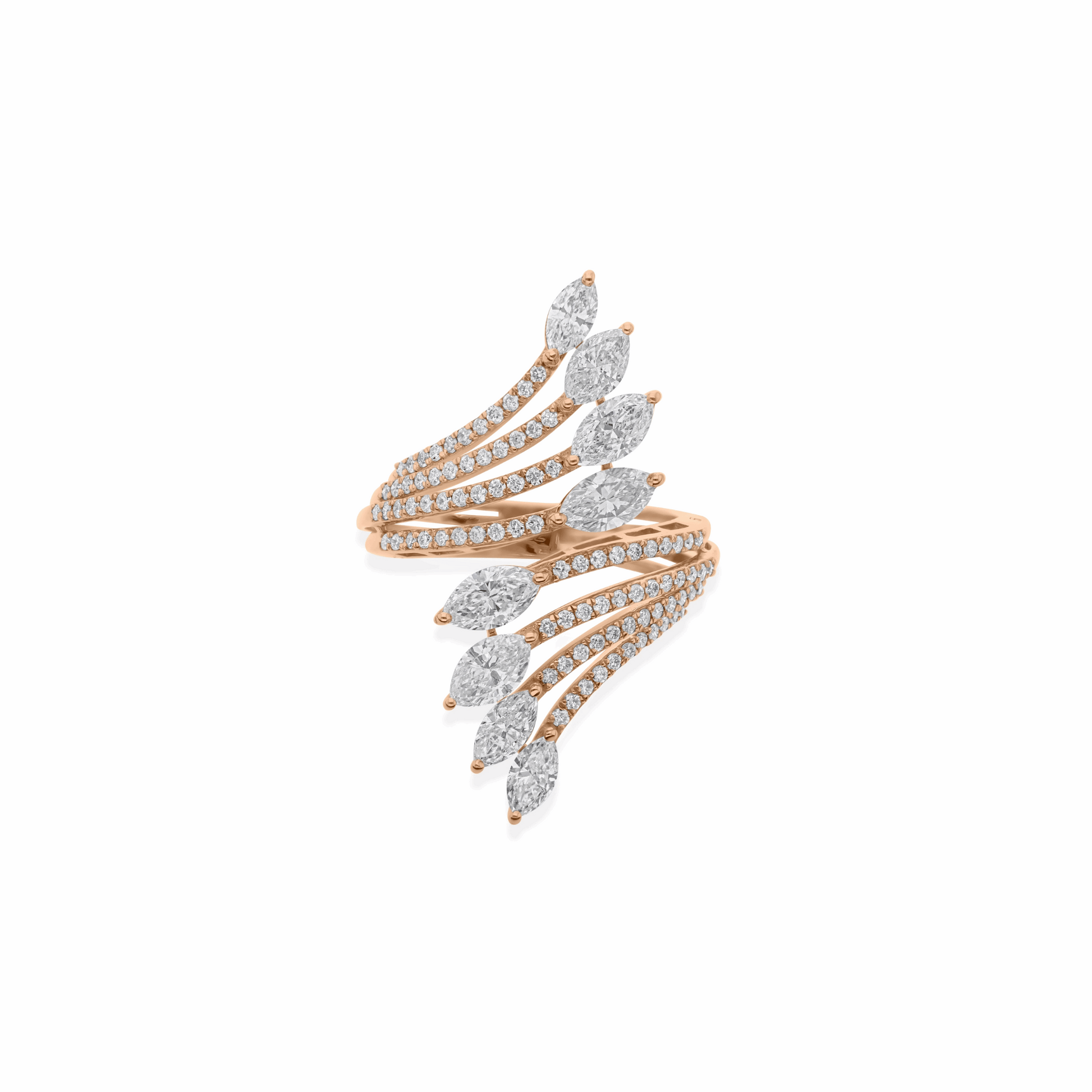 2.66 Ct SI/H Marquise Round Cut Natural Diamond Full Finger Ring 18k Gold