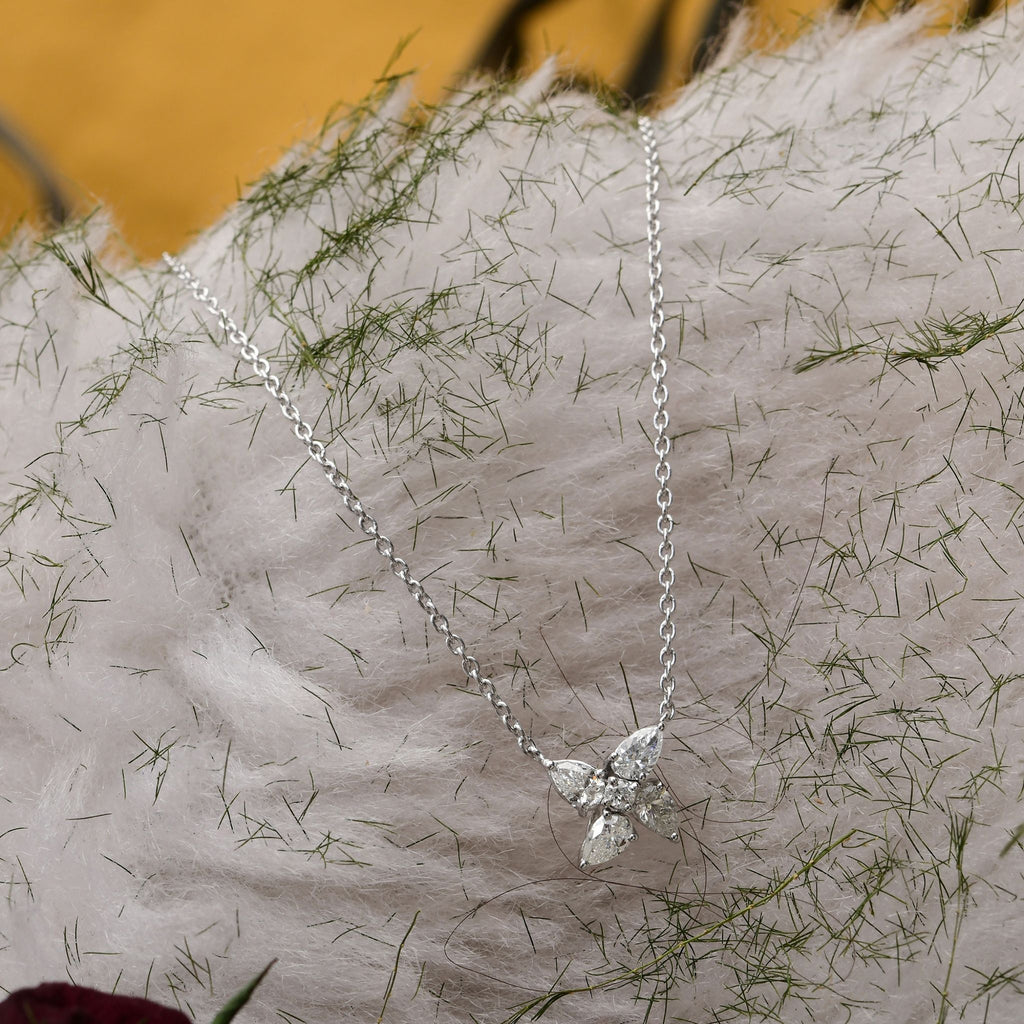 Minimalist Butterfly Round Pear Diamond Pendant Necklace in 18k Gold