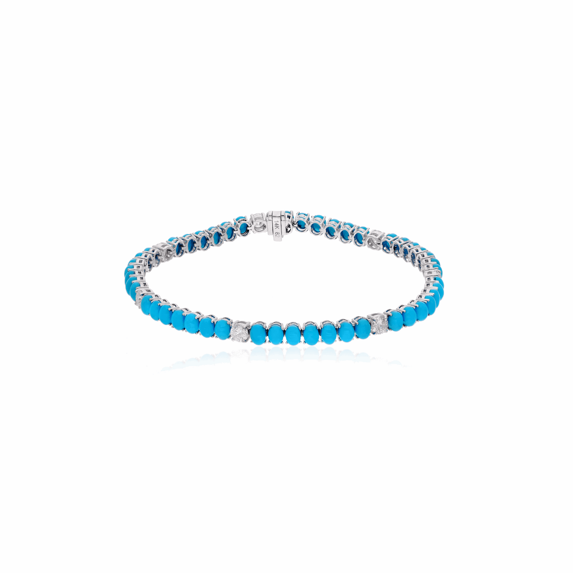 Blue Turquoise H/SI Diamond Oval Bracelet 14k Gold Birthday Gift 10.23 Tcw