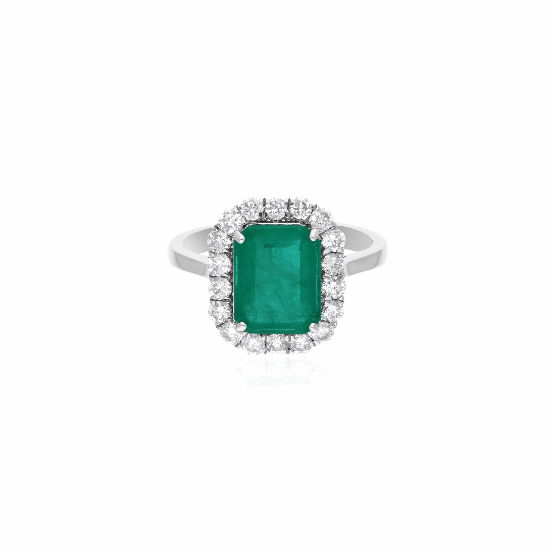 Zambian Emerald Centerpiece Ring with Diamond Halo in 14k Gold