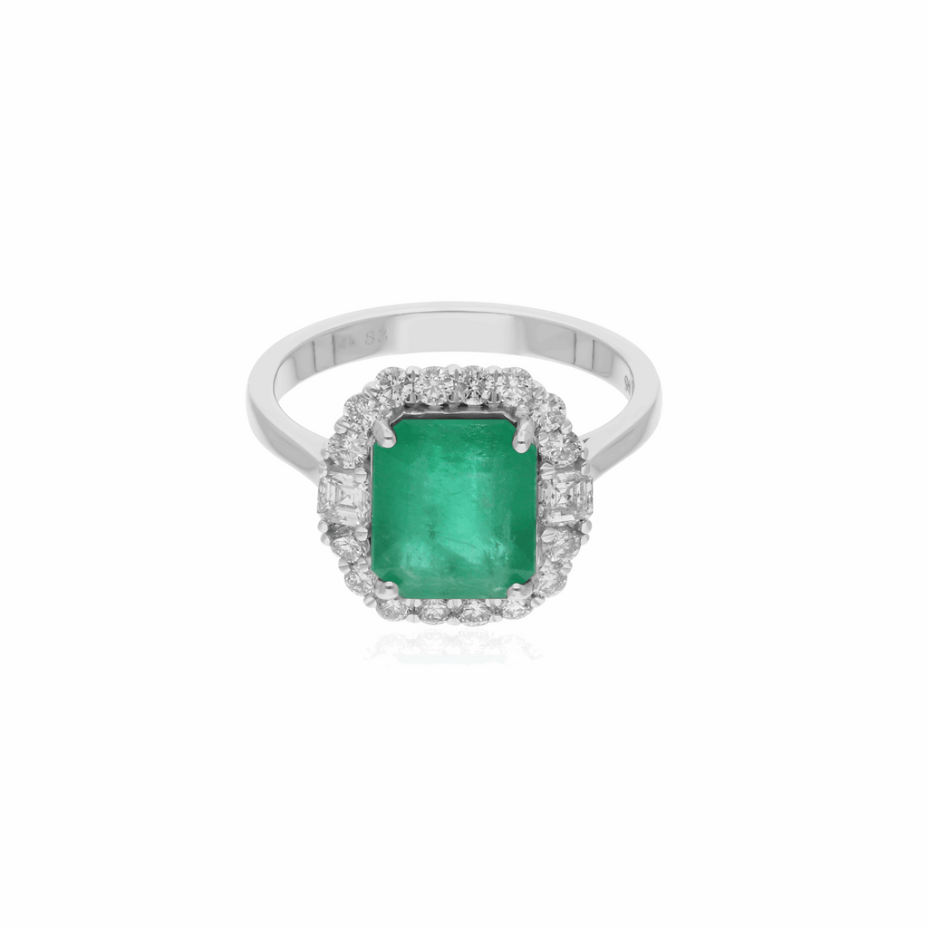 3.28 Tcw H/SI Real Diamond Zambian Emerald Engagement Ring 14k Gold