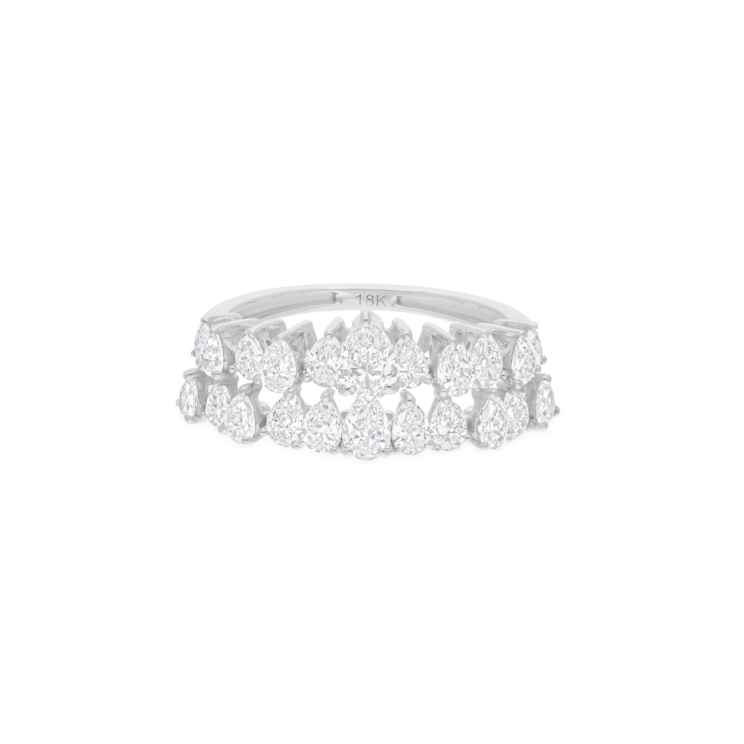 Fine Gold Pear Shaped Natural Diamond Cluster Statement Ring 1.69 Carat
