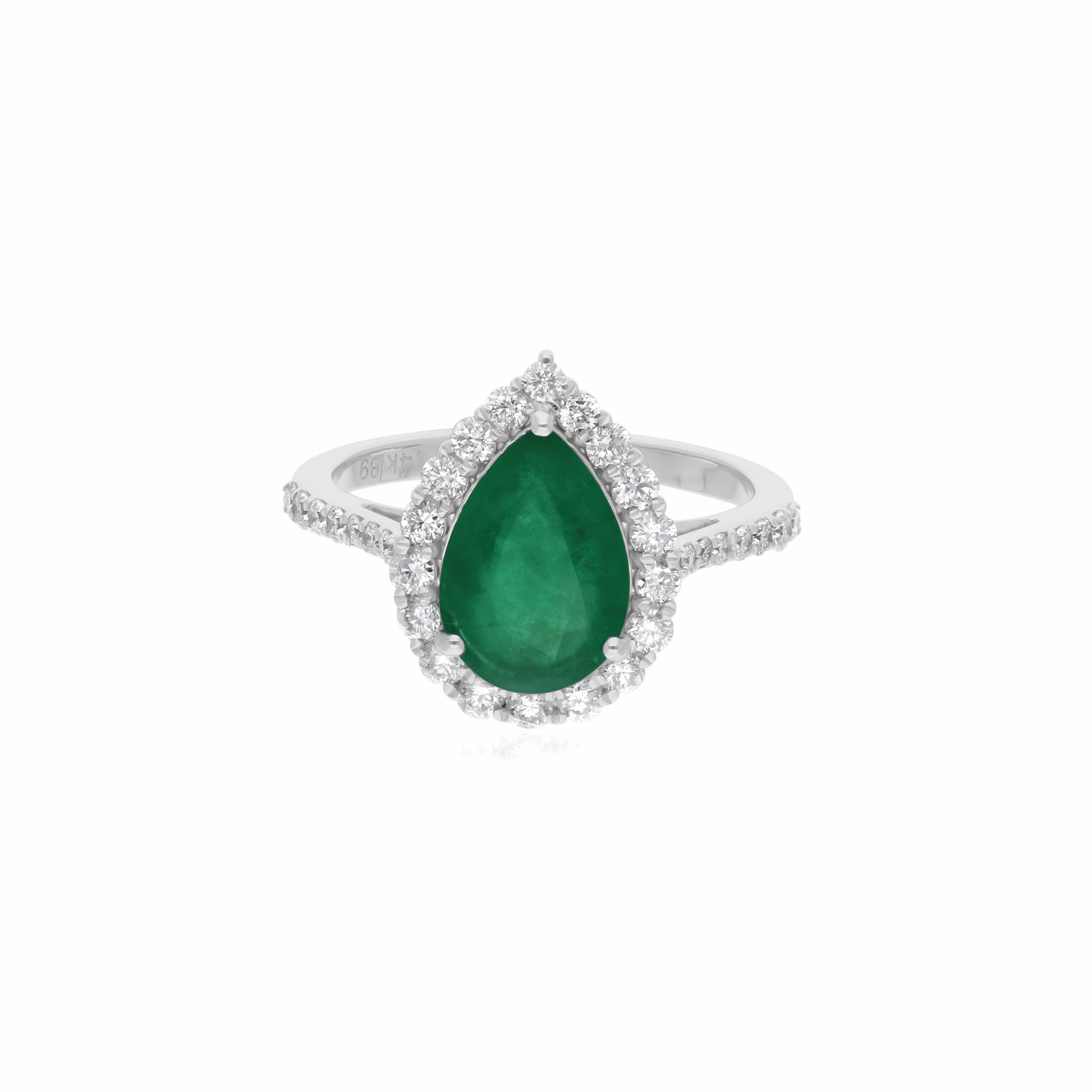 Teardrop Emerald Engagement Ring with Diamond Halo in 14K Gold