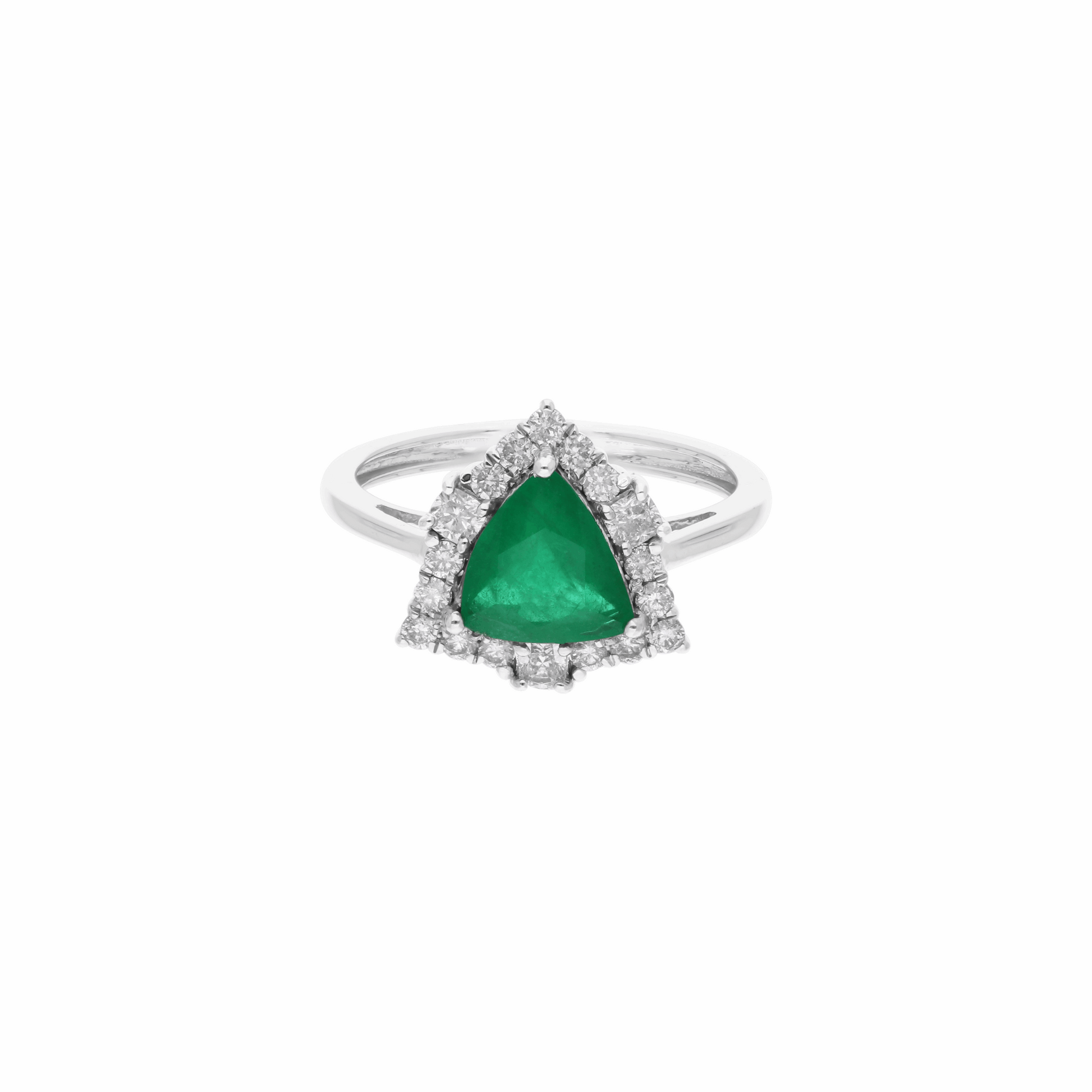 14k Gold Triangle Shape Zambian Emerald and Diamond Ring 1.80 Tcw