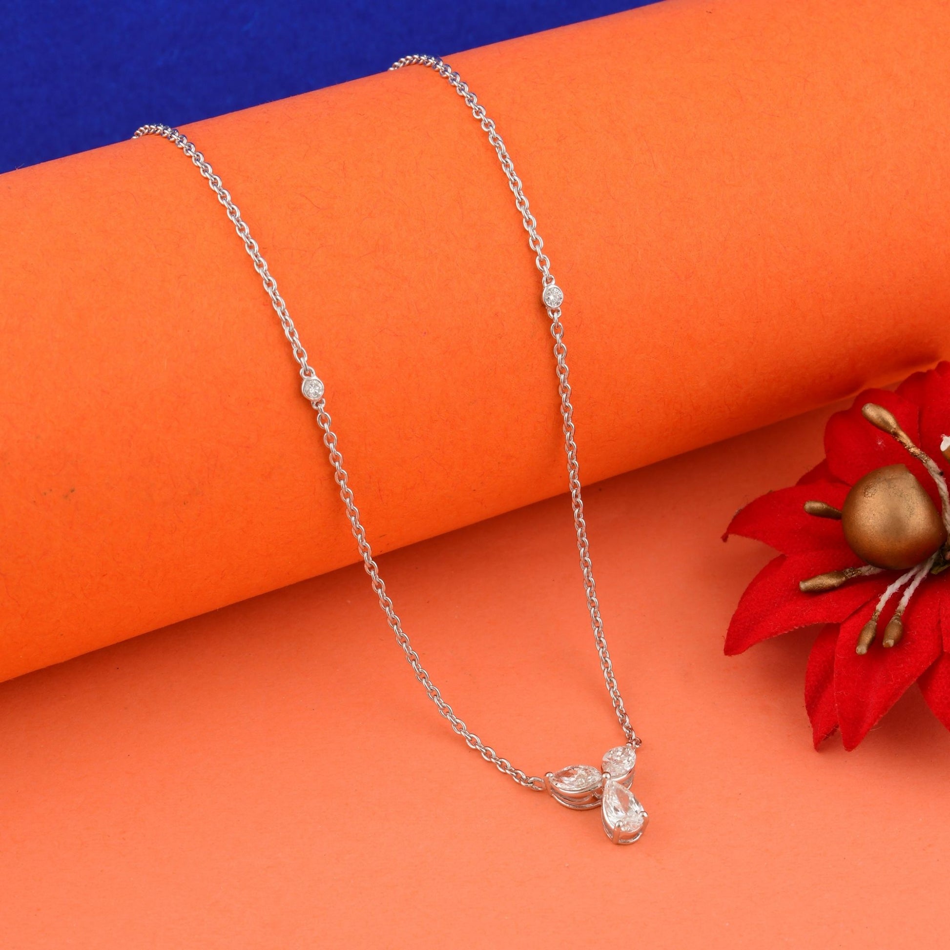 Natural HI/SI 0.90 Ct Multi Shape Diamond Pendant Necklace