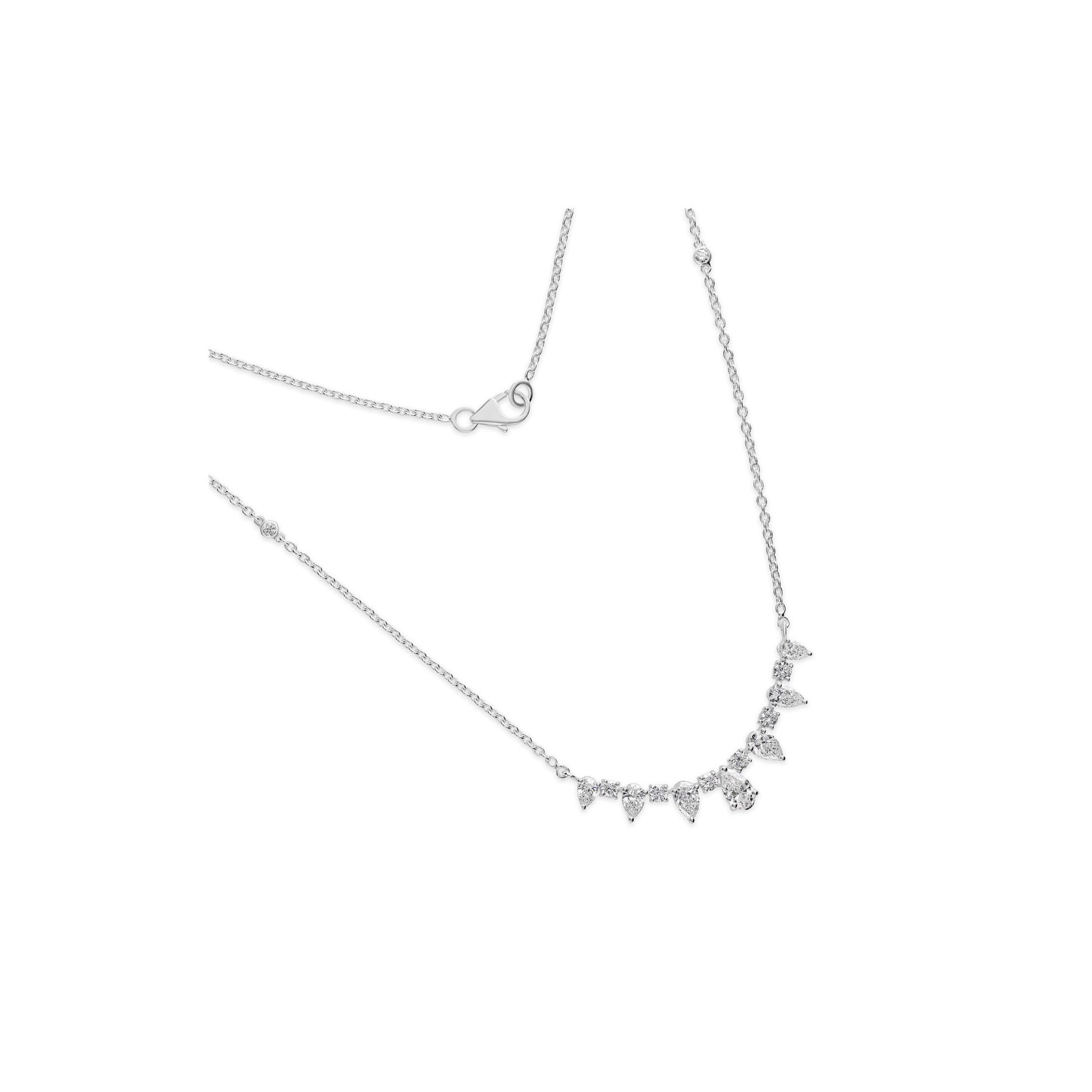 Graduated Fine Gold Pear Shaped Natural Diamond Drop Chain Necklace