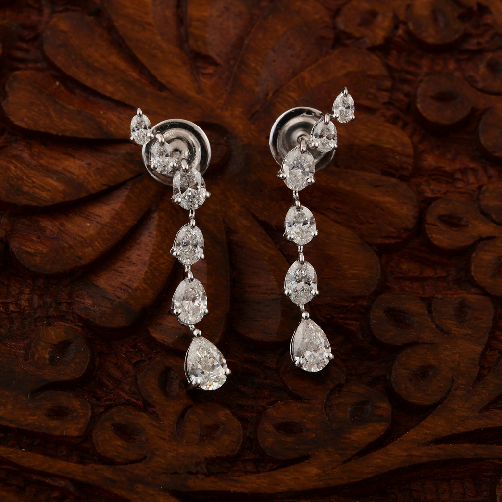 Fine Gold 2.04 Ct Natural SI/H Diamond Dangle Drop Earrings