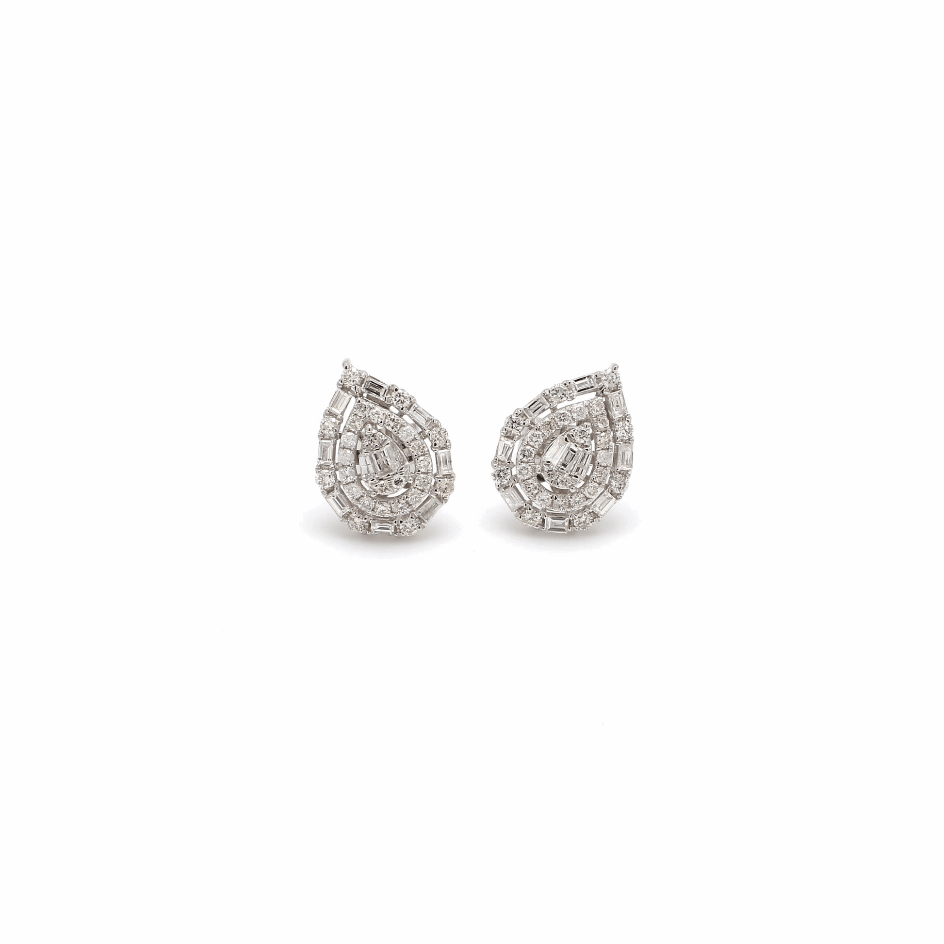 18k Gold Baguette & Round Pave Diamond Cluster Studs