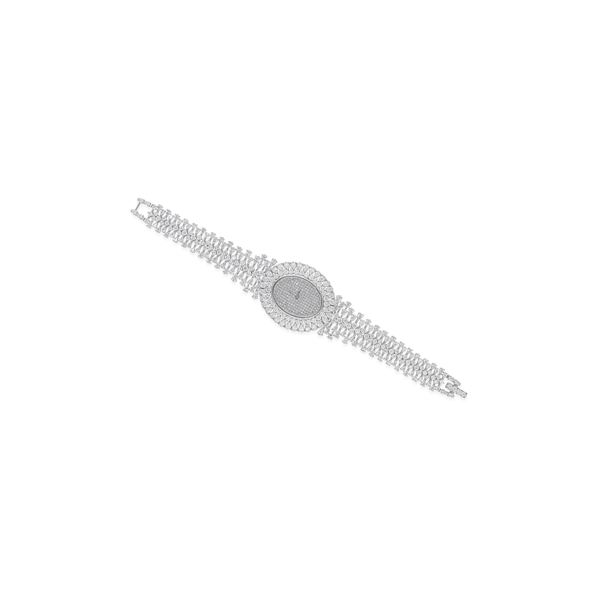 Sparkling Natural Pave Diamond Studded Oval Dial Luxury Wrist Gold Watch