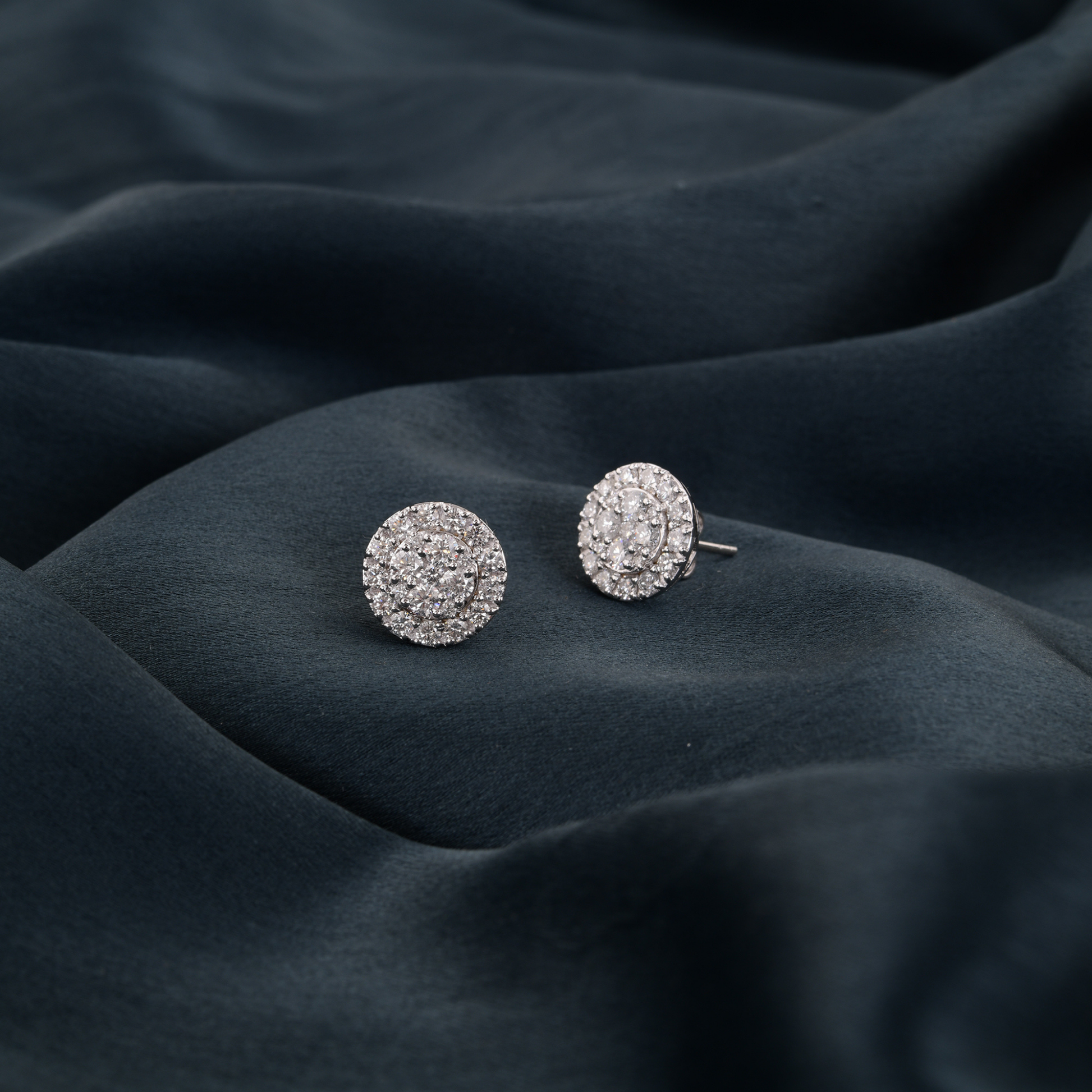 Minimalist Round Shape 1.97Ct Natural Pave Diamond Stud Earrings in Fine Gold