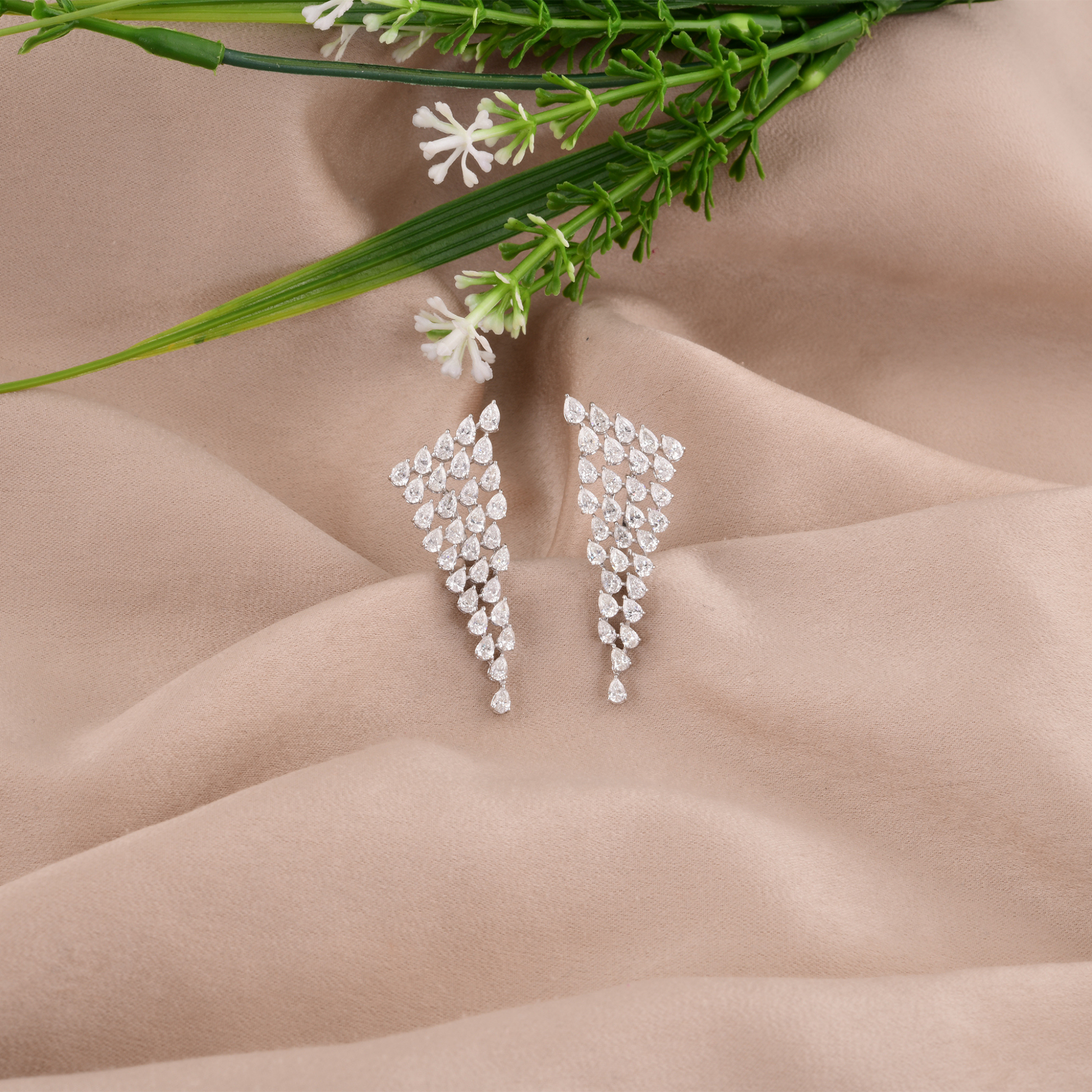 Sparkling Multi Tier Pear Cut 4.81Ct. Diamond Gold Drop Wedding Earrings