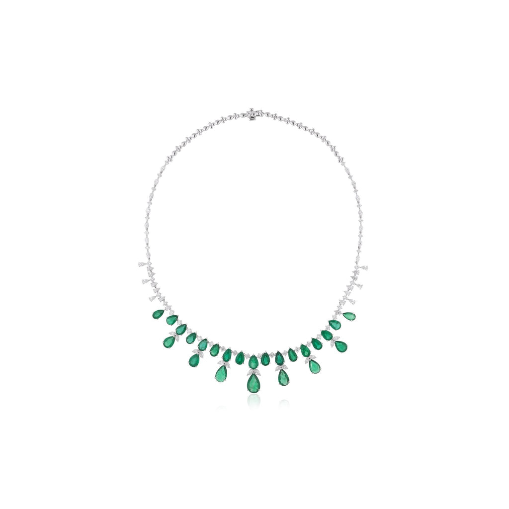 26.93 Tcw Zambian Emerald SI/H Diamond Fine Gold Wedding Necklace