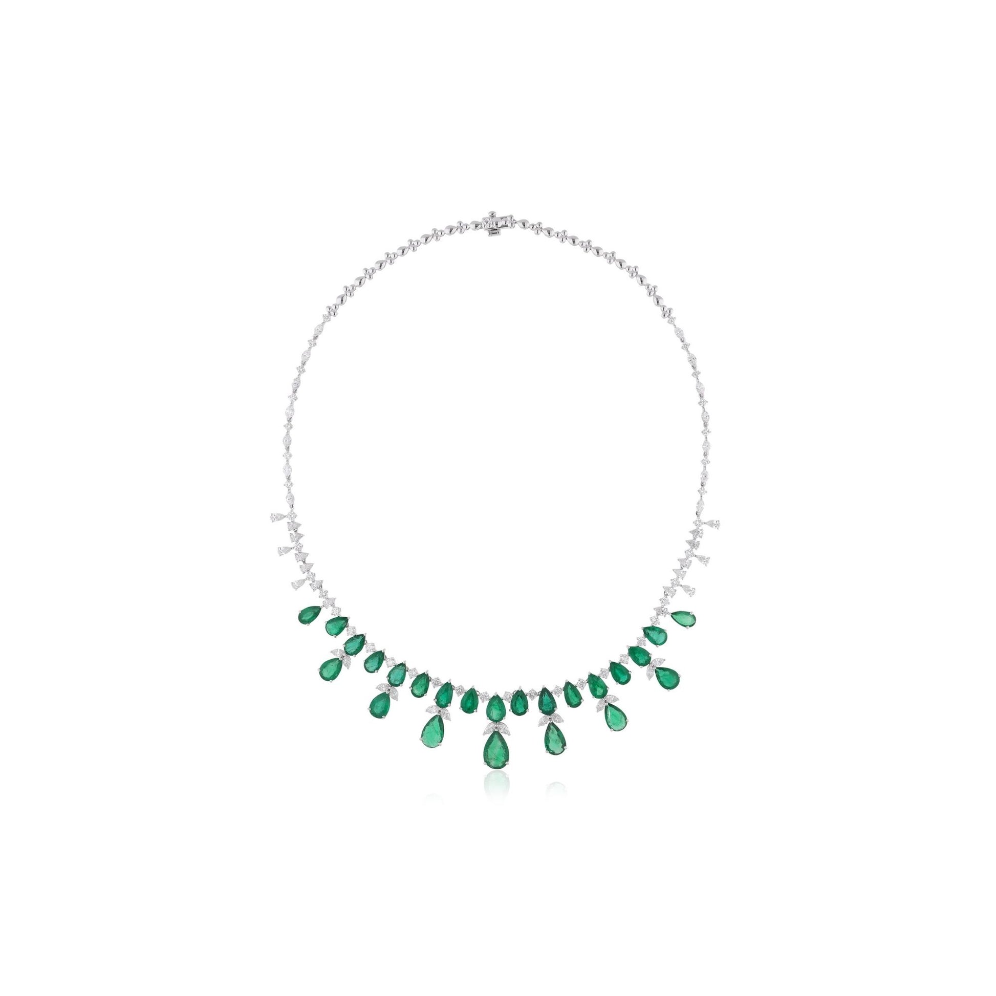 26.93 Tcw Zambian Emerald SI/H Diamond Fine Gold Wedding Necklace