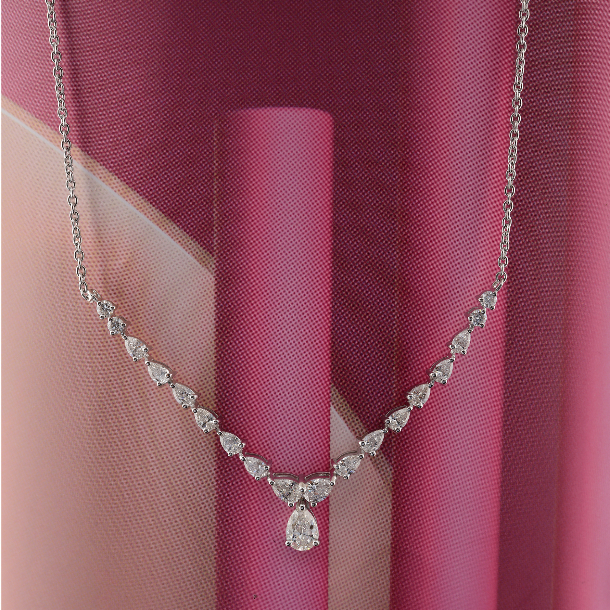 2.04 Carat Diamond Tennis Necklace Gold Graduated Design with Teardrop Pendant