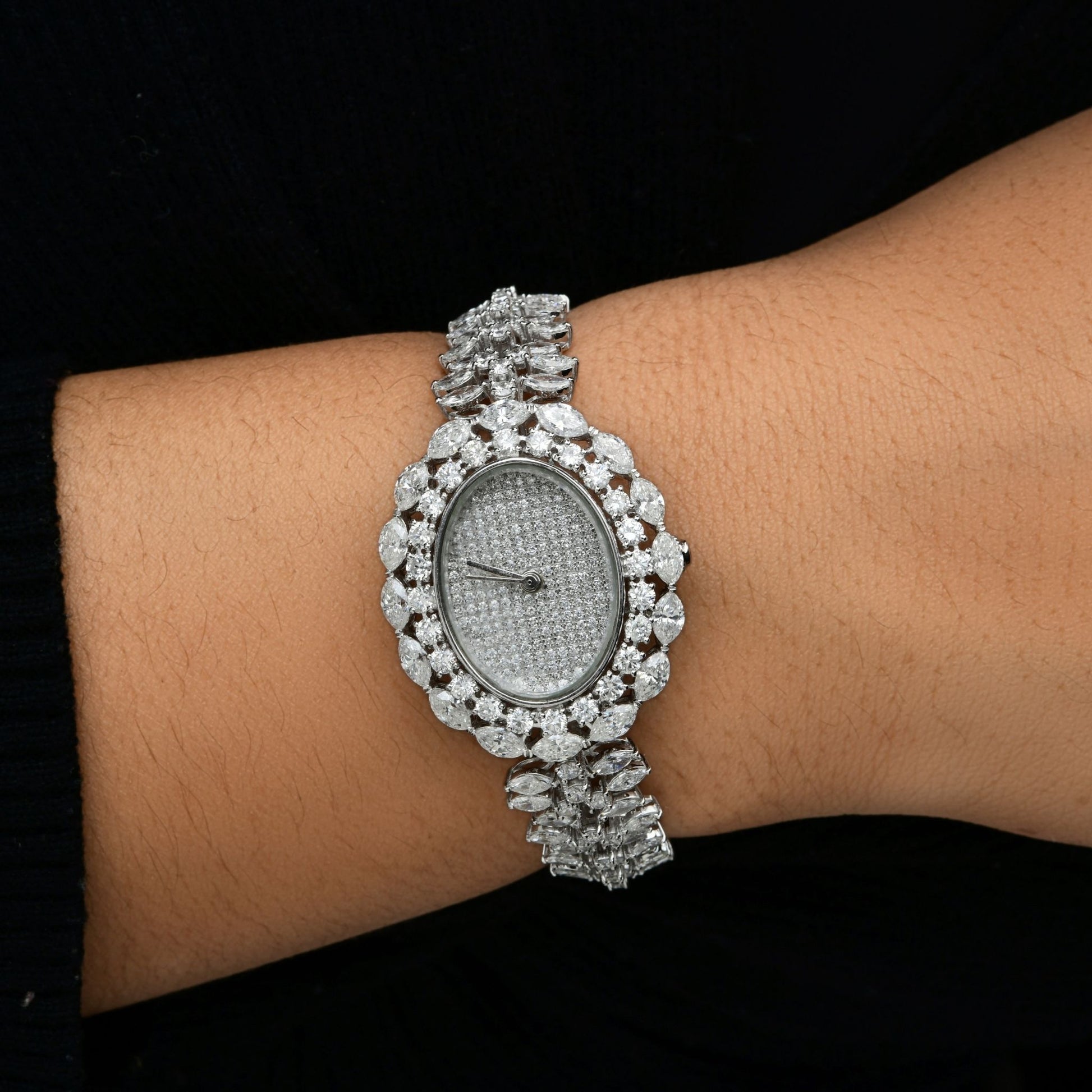 Certified Multi Cut Natural Diamond Bracelet Style Wrist Gold Watch