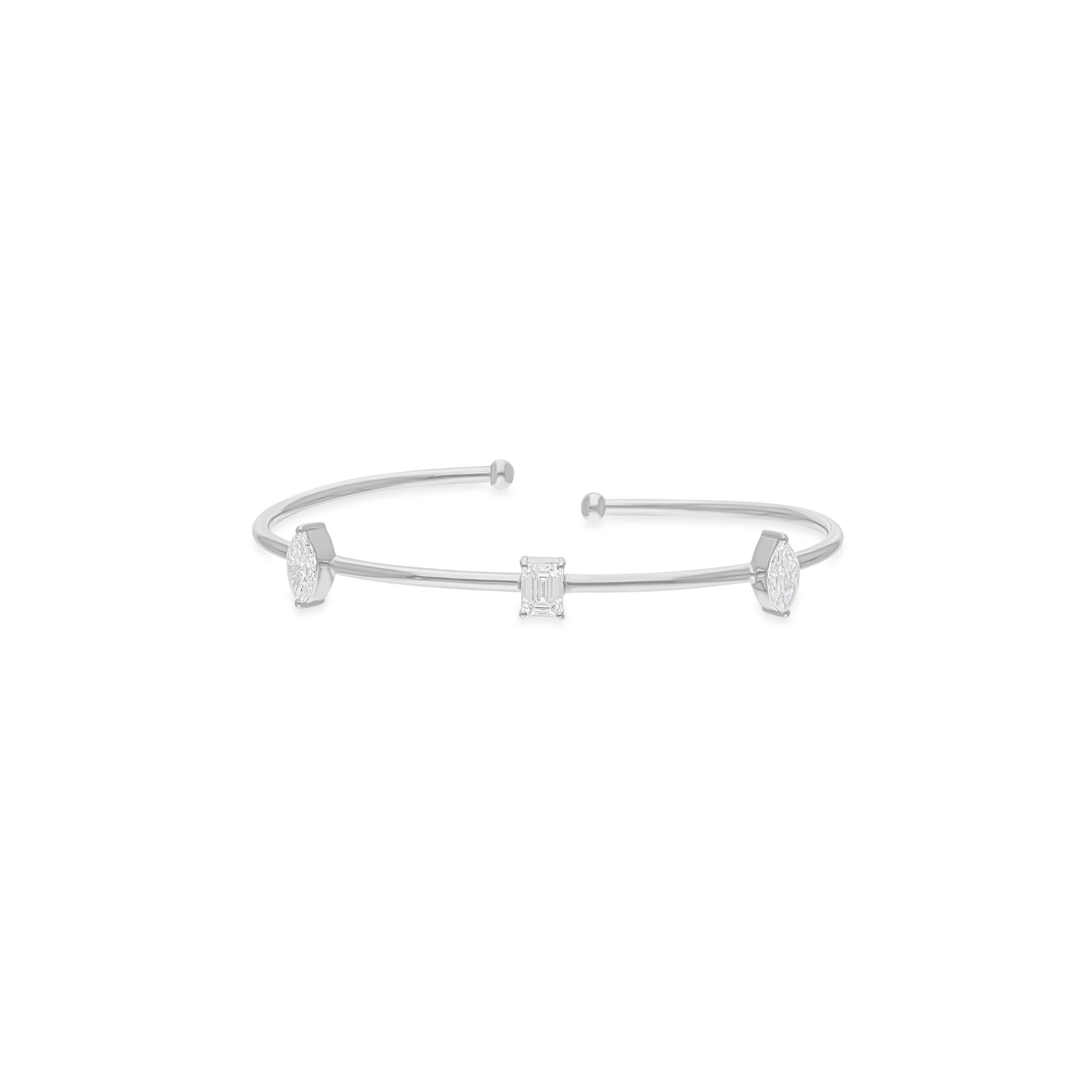 1.39 Carat Real HI/SI Marquise Octagon Diamond Cuff Gold Bangle Bracelet