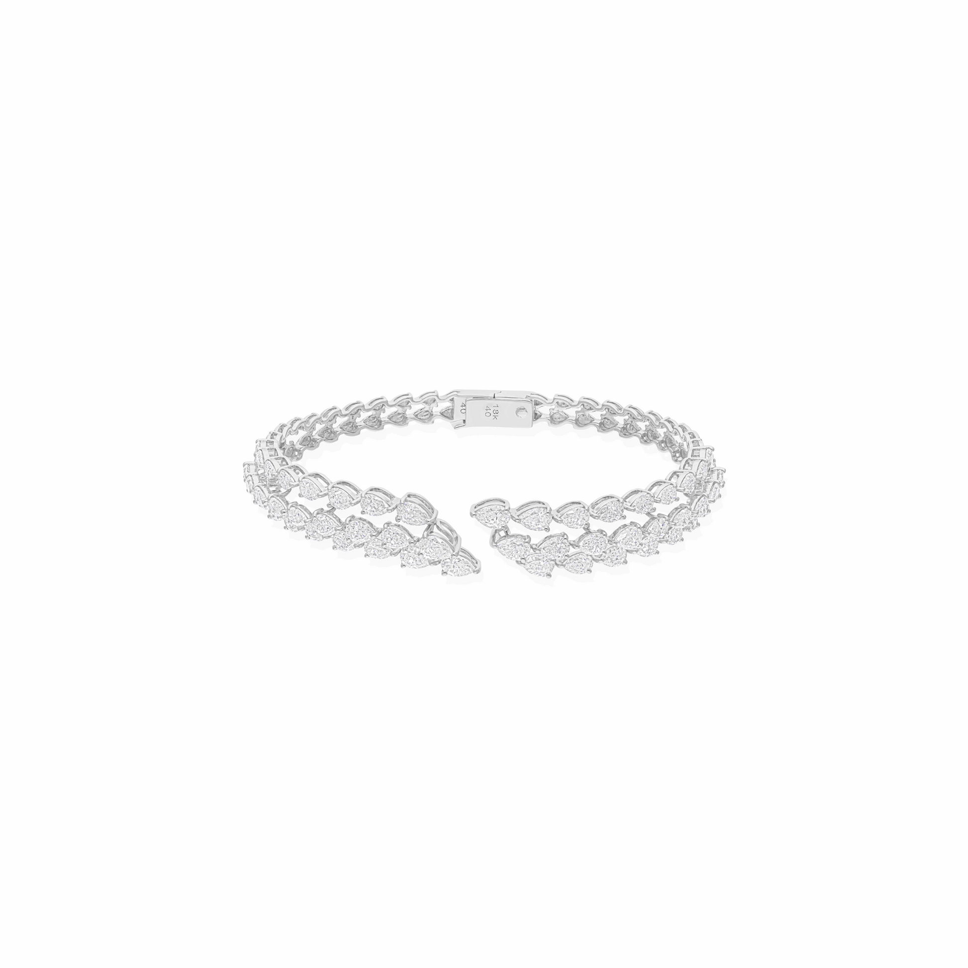 18k Gold 6.80 Ct Pear Cut Natural Diamond Open Cuff Leaf Bracelet