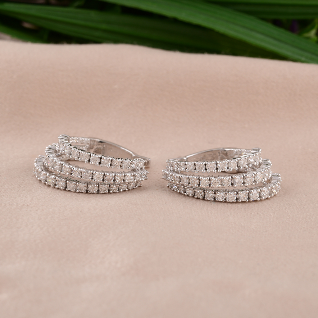 Regal Shine 2.11 Carat Round Shape Natural Diamond Huggies Hoop Earrings