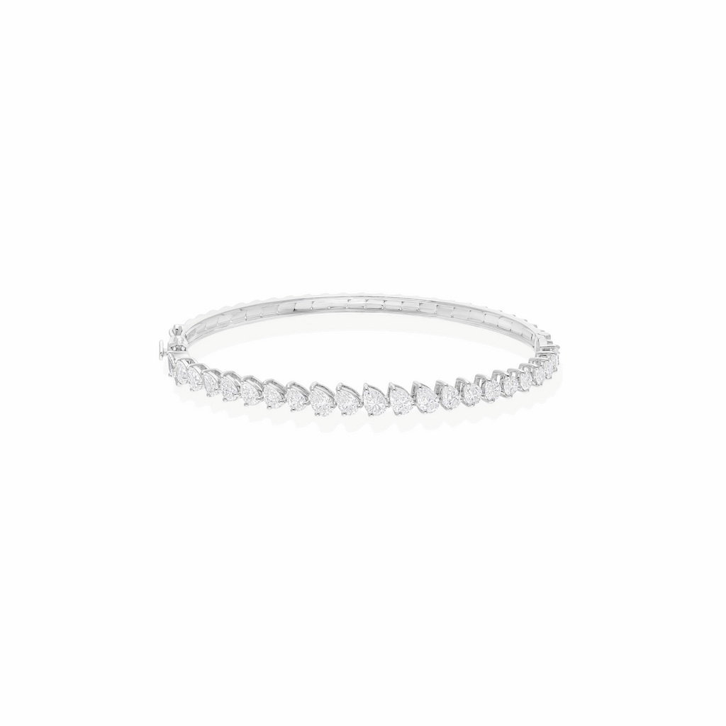 18K Gold Bangle Bracelet with 3.15 Ct Natural Pear Diamonds