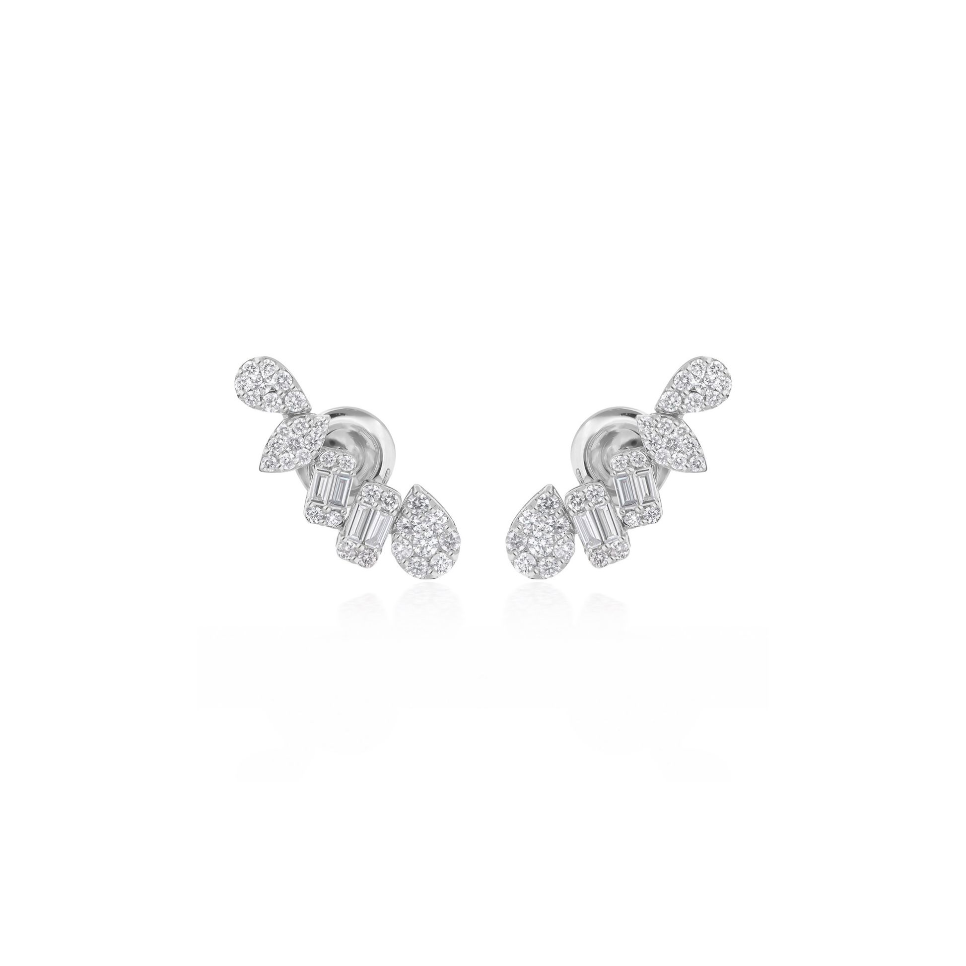 Fine Gold Mixed Cut 0.98Ct. Natural Diamond Climber Stud Earrings
