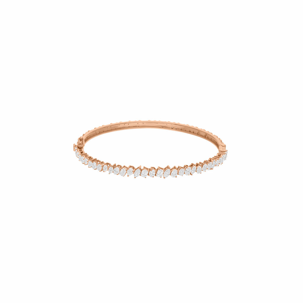 2.48 Ct Natural SI/H Multi Shape Diamond Bangle Bracelet 18k Gold
