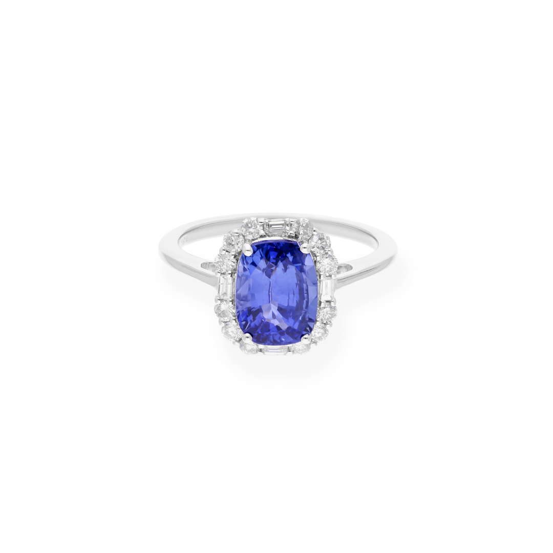 3.52 Tcw Blue Sapphire HI/SI Natural Diamond Ring in Fine Gold