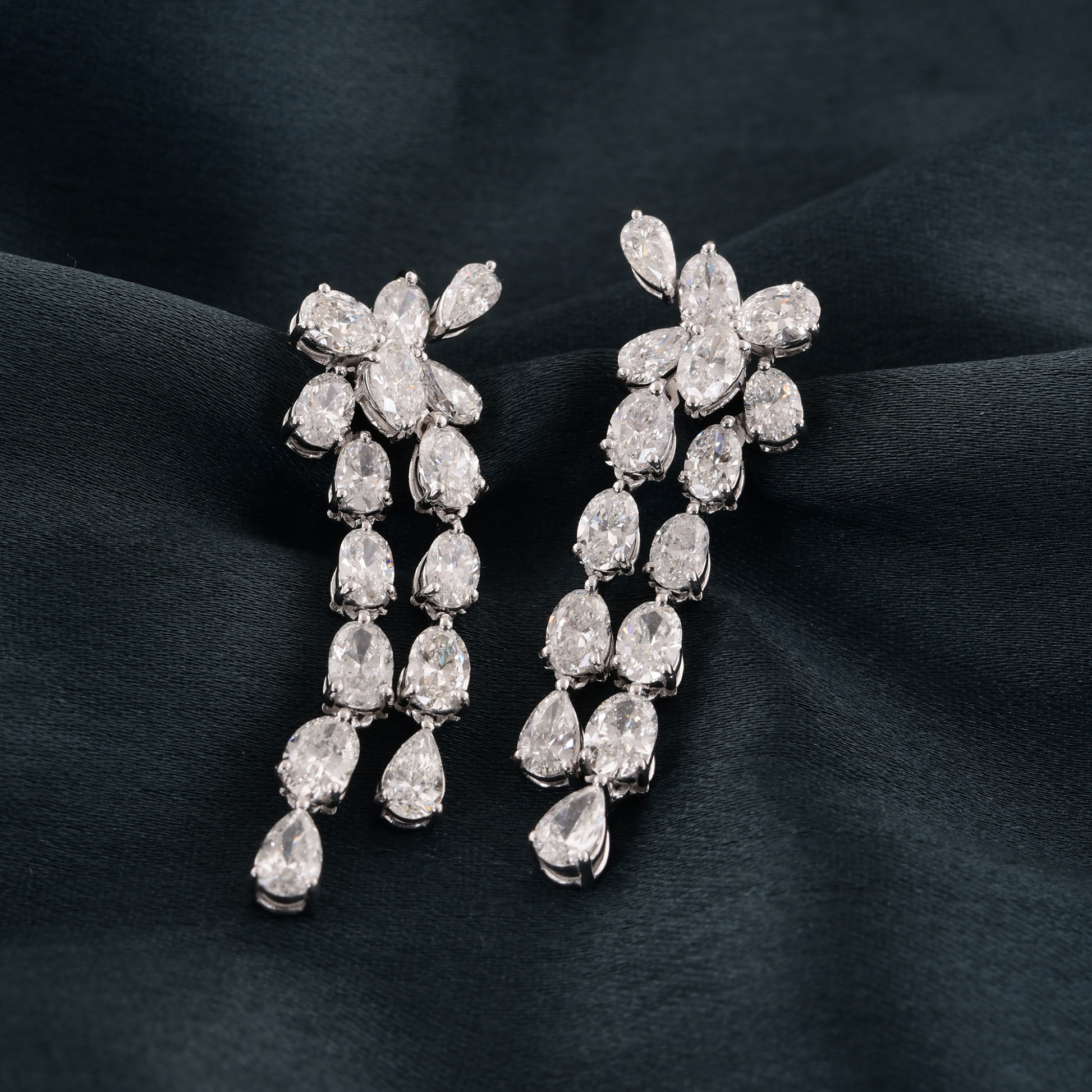 Multi Cut 5.60Ct. Natural Diamond Waterfall Dangle Drop Earrings in Fine Gold