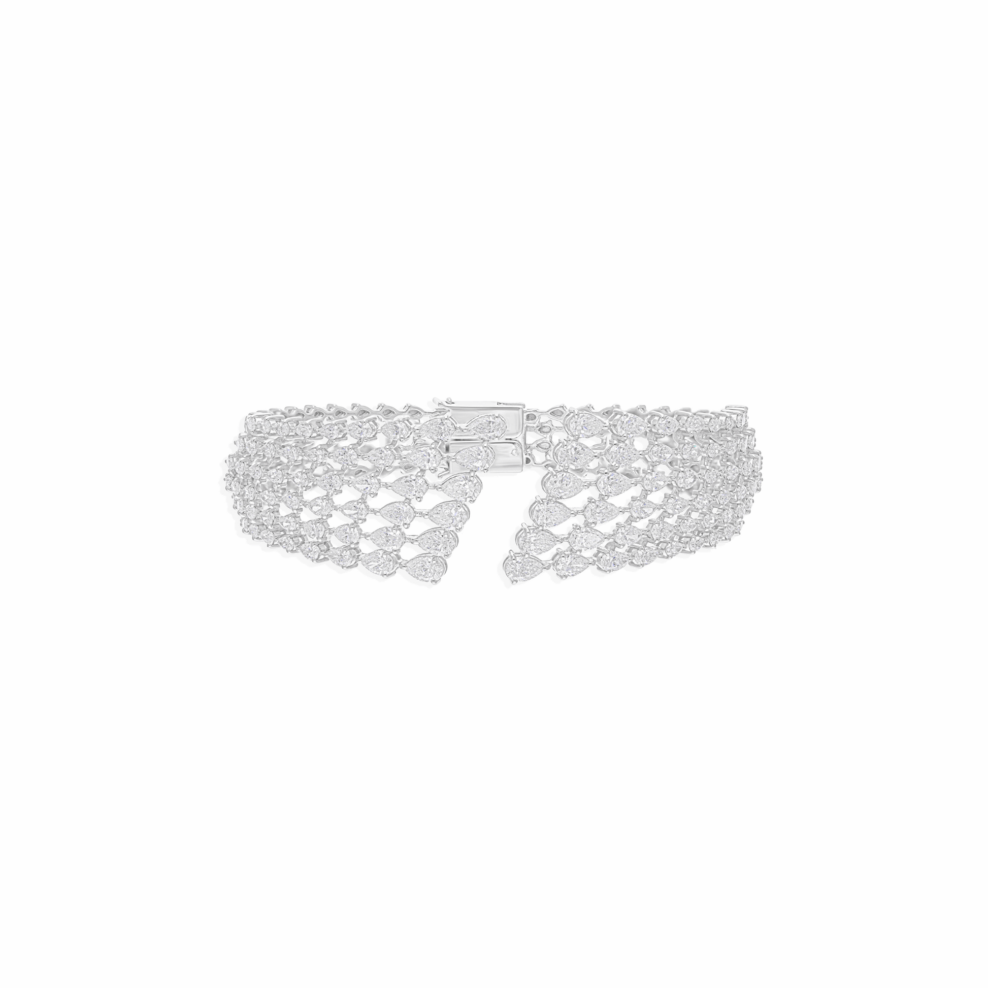 Statement 18k Gold Pear Cut Diamond Wide Cuff Bracelet 8.25 Ct.