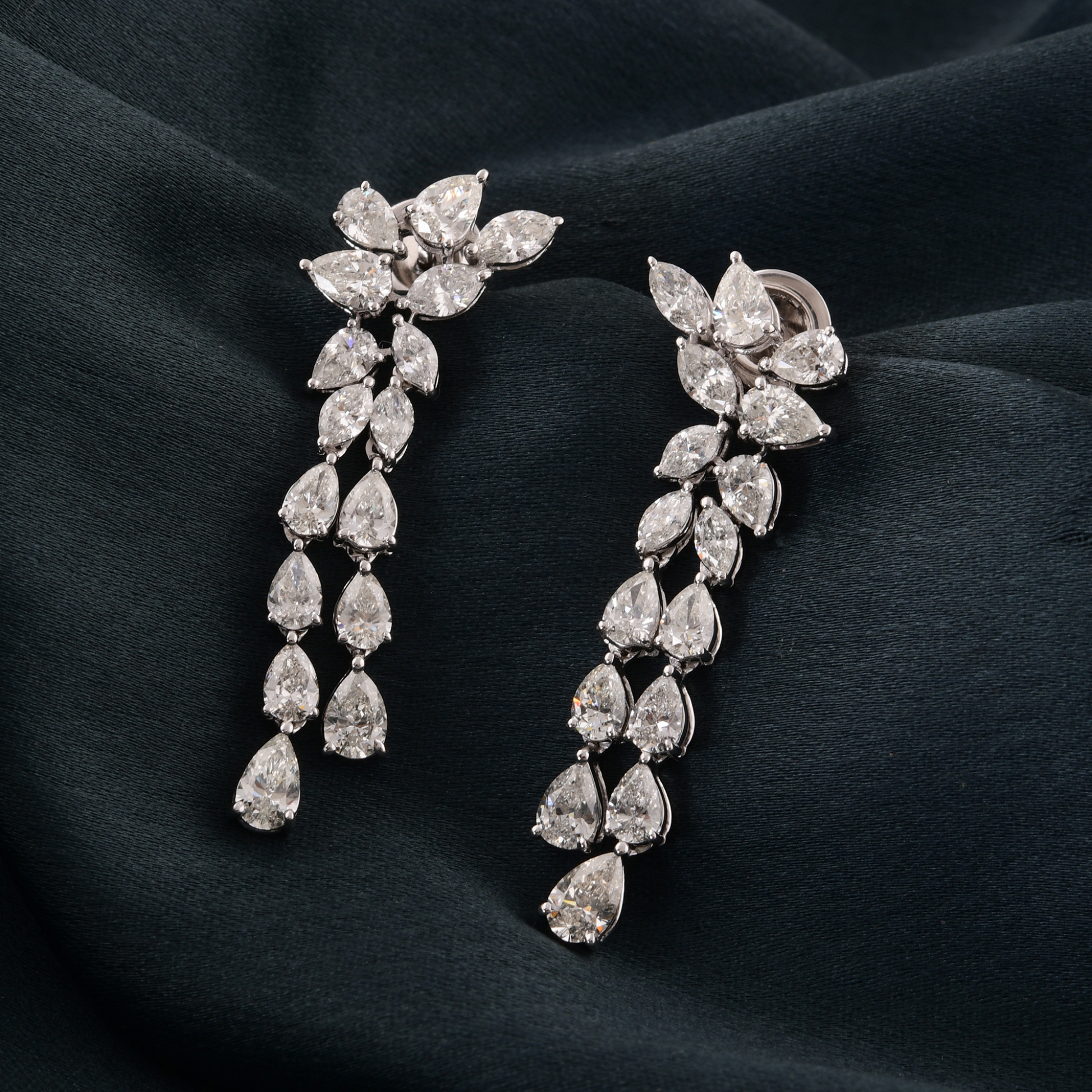 Delicate 5.18 Carat Marquise & Pear Shape Natural Diamond Gold Dangle Earrings